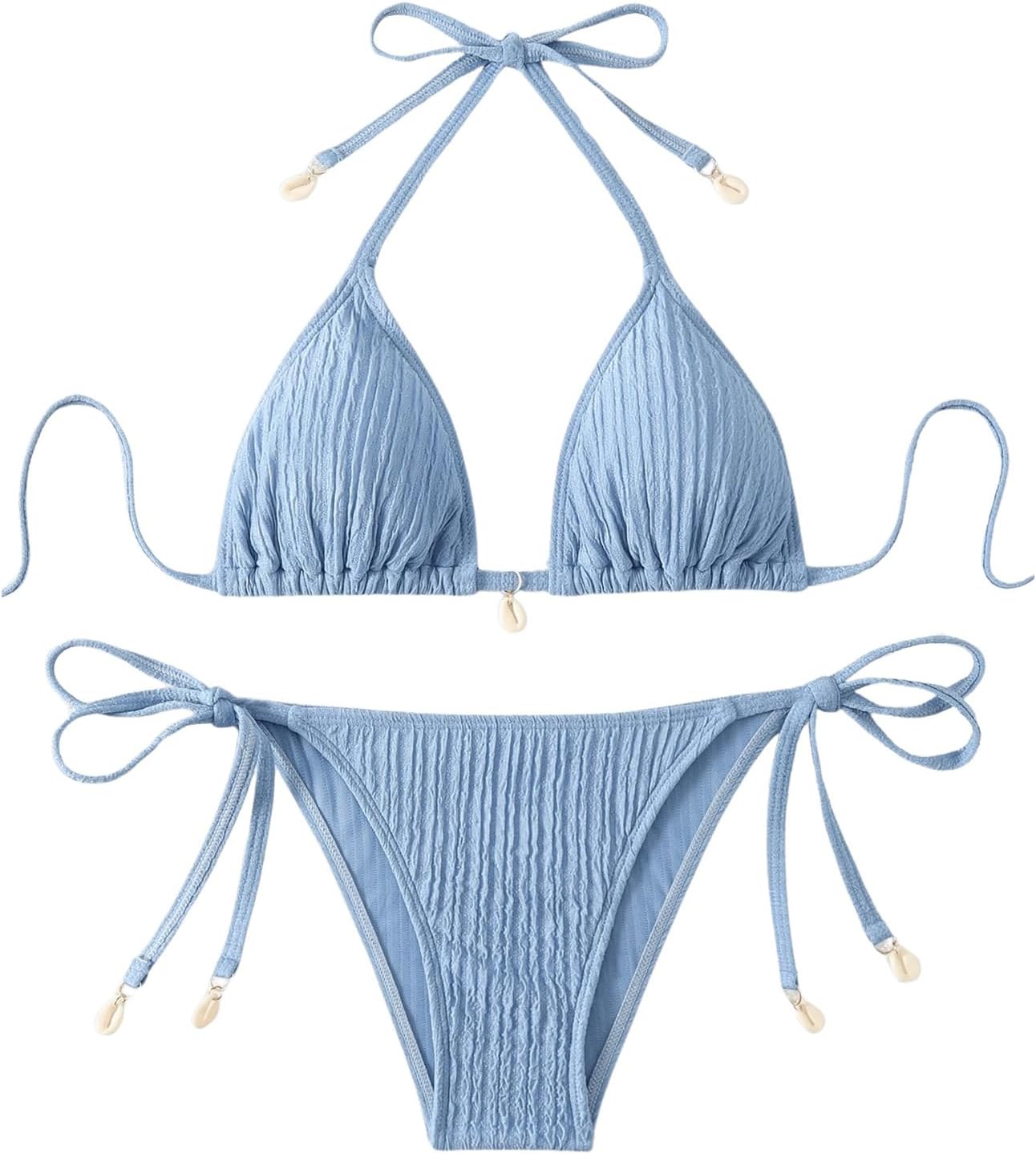 Floerns Women's Bikini Set Textured Halter Triangle Tie Side Bottom 2 Piece Bathing Suit