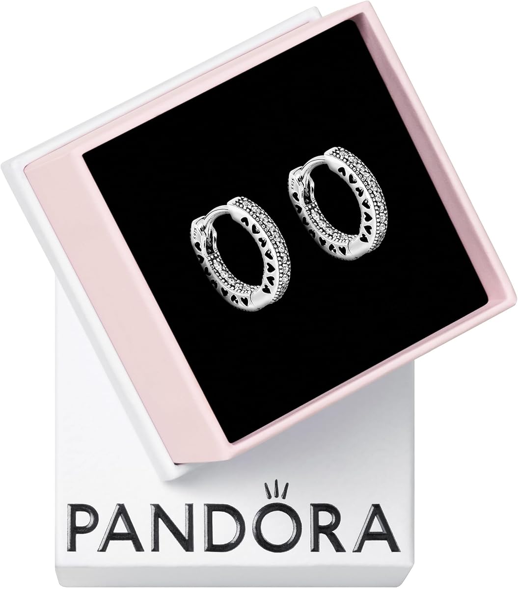 Pendientes PANDORA Pavé Heart Hoop - Pendientes elegantes para mujer - Regalo para ella - Hecho con plata de ley y circonita cúbica - Con caja de regalo