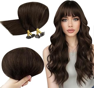 RUNATURE K Tip Hair Extensions Real Human Hair Dark Brown Ktip Human Hair Extensions Long Remy U Tip Hair Extensions Silky Nail Tip Hair Extensions Pre Bonded Keratin Hair Extensions 18 Inch 50g 50s