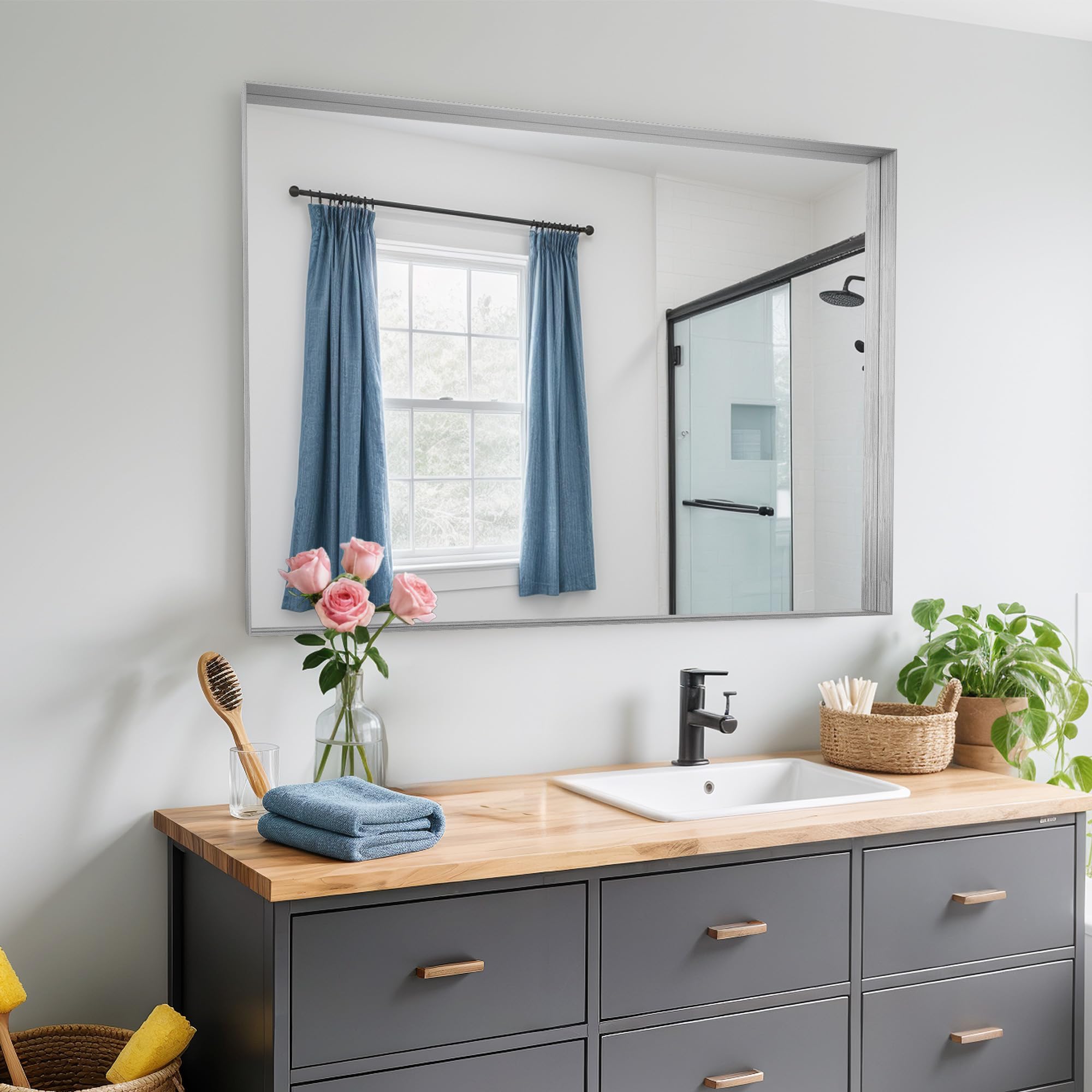Suidia Bathroom Mirror 30 x 20 Wall Mirror Metal Framed Bathroom Vanity Mirror for Living Room Bedroom Bathroom