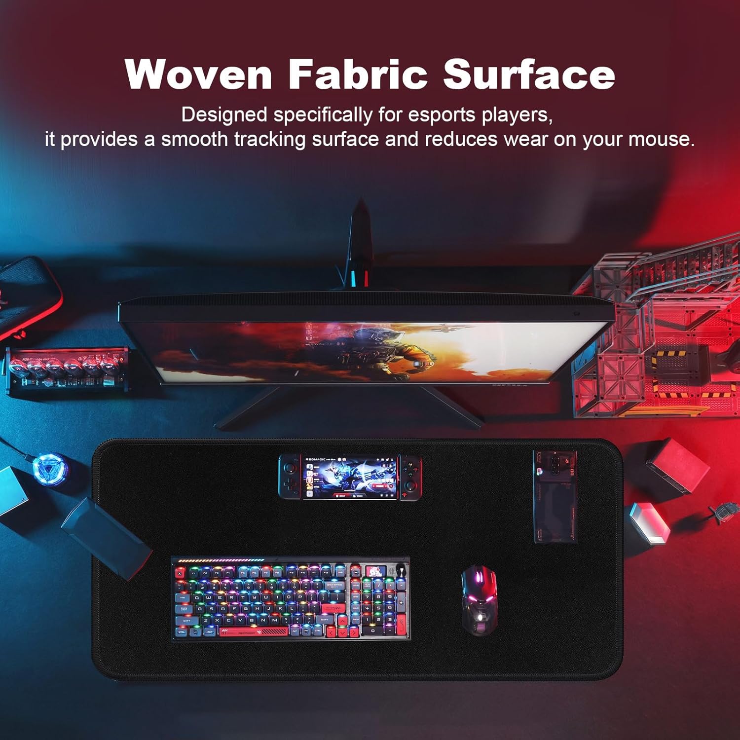 Large Gaming Mouse Pad Keyboard Pad for Gamer/Computers Laptop Desk/Office Accessories Mat with Stitched Edges Non-Slip Rubber Base Extended Desktop Protector Pad (31.5" L x 15.8" W x 0.2H)