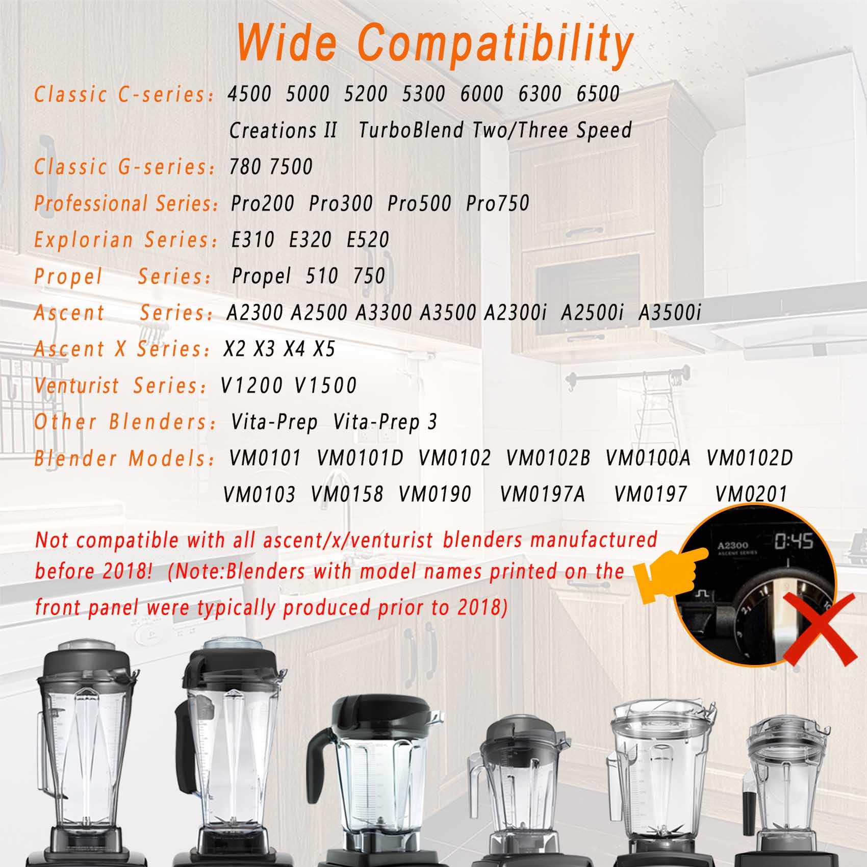 Contenitore in acciaio inox per frullatori Vitamix da 1,8 l, sostituisce 5200 E310 Pro 750 A3500 X4 ecc., compatibile con la serie Classic/Explorian/Professional/Ascent/Propel Series Brocca
