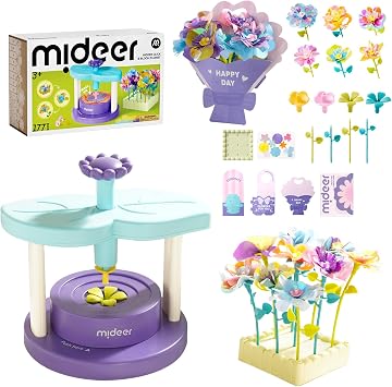 MiDeer Fabric Flower Bouquet Making Kit - 177 PCS Build Your Own Flower Garden, No-Glue DIY Arts & Crafts for Kids Ages 3+, Screen-Free Educational Activity Toy for Girls