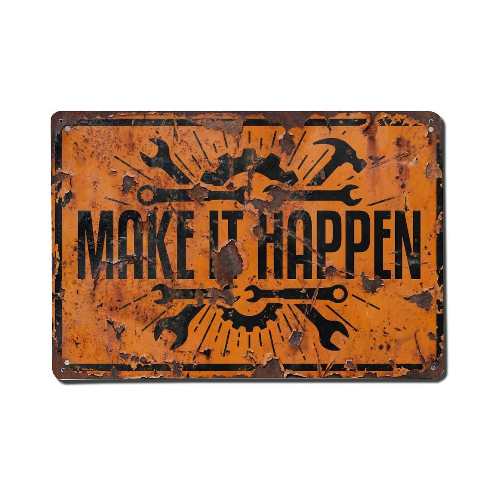 Make It Happen Workshop Retro Motivational Slogans Metal Tin Sign Plaque Wall Decor for Cafe, Club Bar, Office, Home Garden Metal Poster 8x12Inch