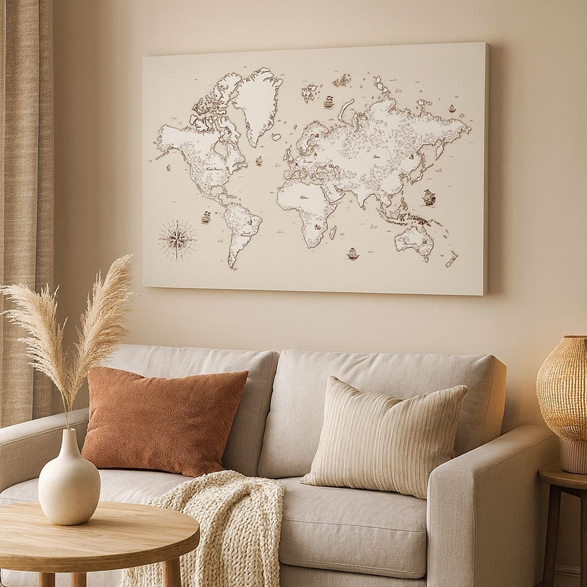 ARTTOR Dekoracja ścienna Salon Mapa Świat klasyka kontynenty Obraz na płótnie w ramie 120x80cm Nowoczesny Sypialnia Kuchnia Deko Sztuka na ścianę Duży XXL Obrazy Art Foto Decor Canvas AA120x80-2910
