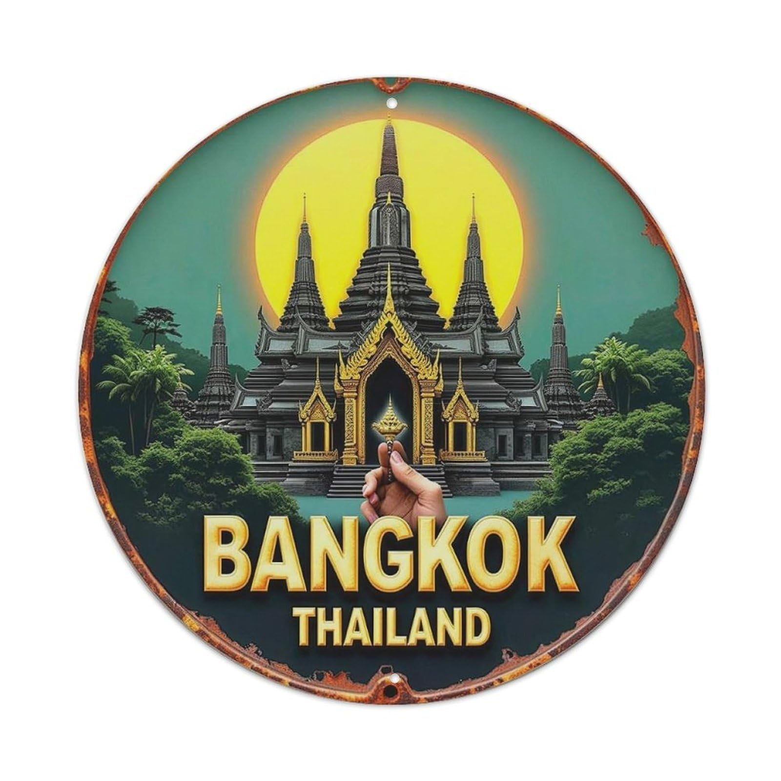 Bangkok Temple Sunset Landscape Thailand Metal Tin Sign