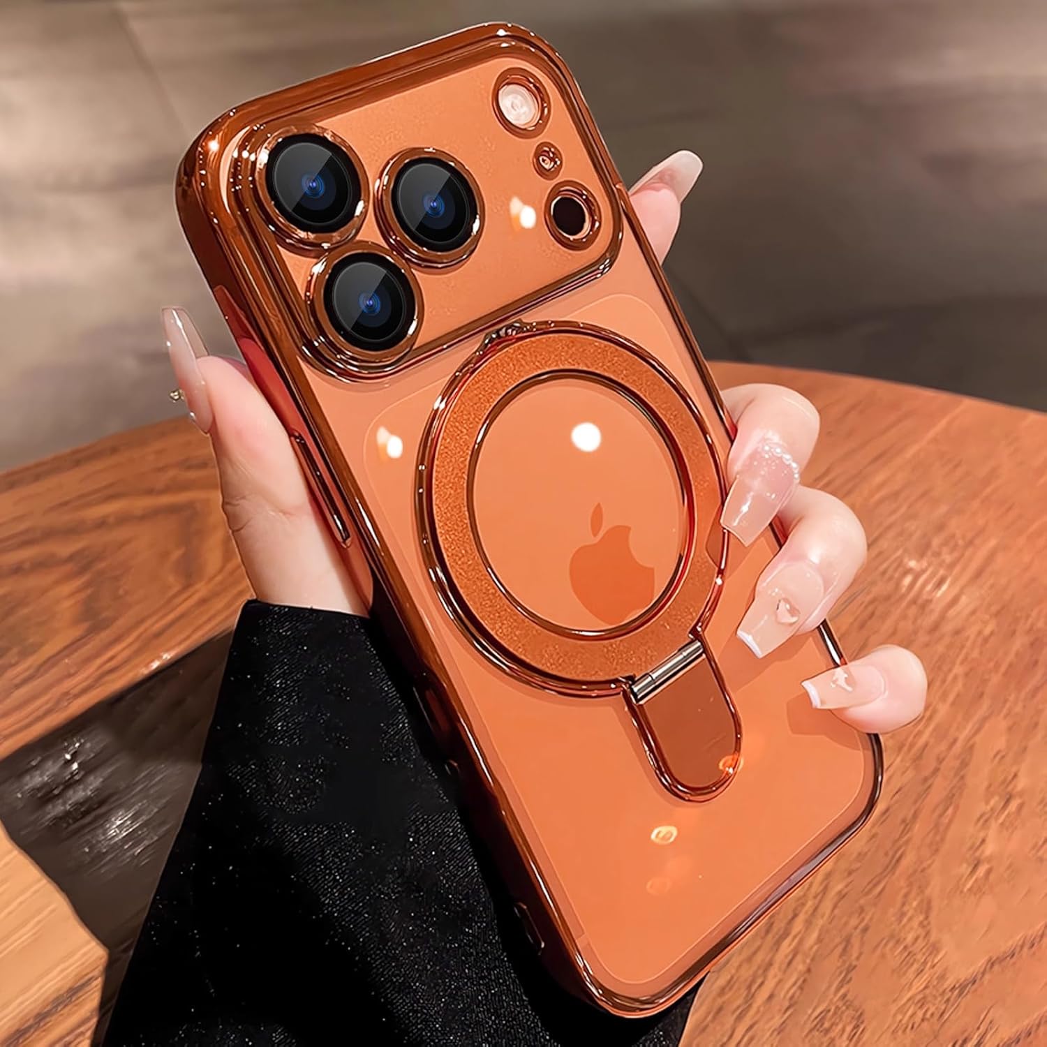 XSHKJDHJS Magnetic for iPhone 17 Pro Case Clear with Stand,Full Camera Protection[Compatible with Magsafe],Case for iPhone 17 Pro 6.3",Orange