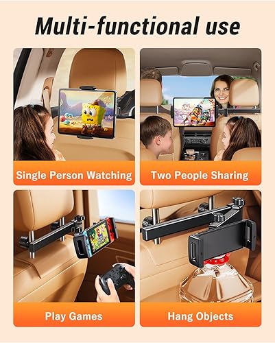 Miniatura 3 de DICMKY Soporte para tablet con brazo de extensión para reposacabezas de automóvil, soporte ajustable para iPad para asiento trasero de automóvil,