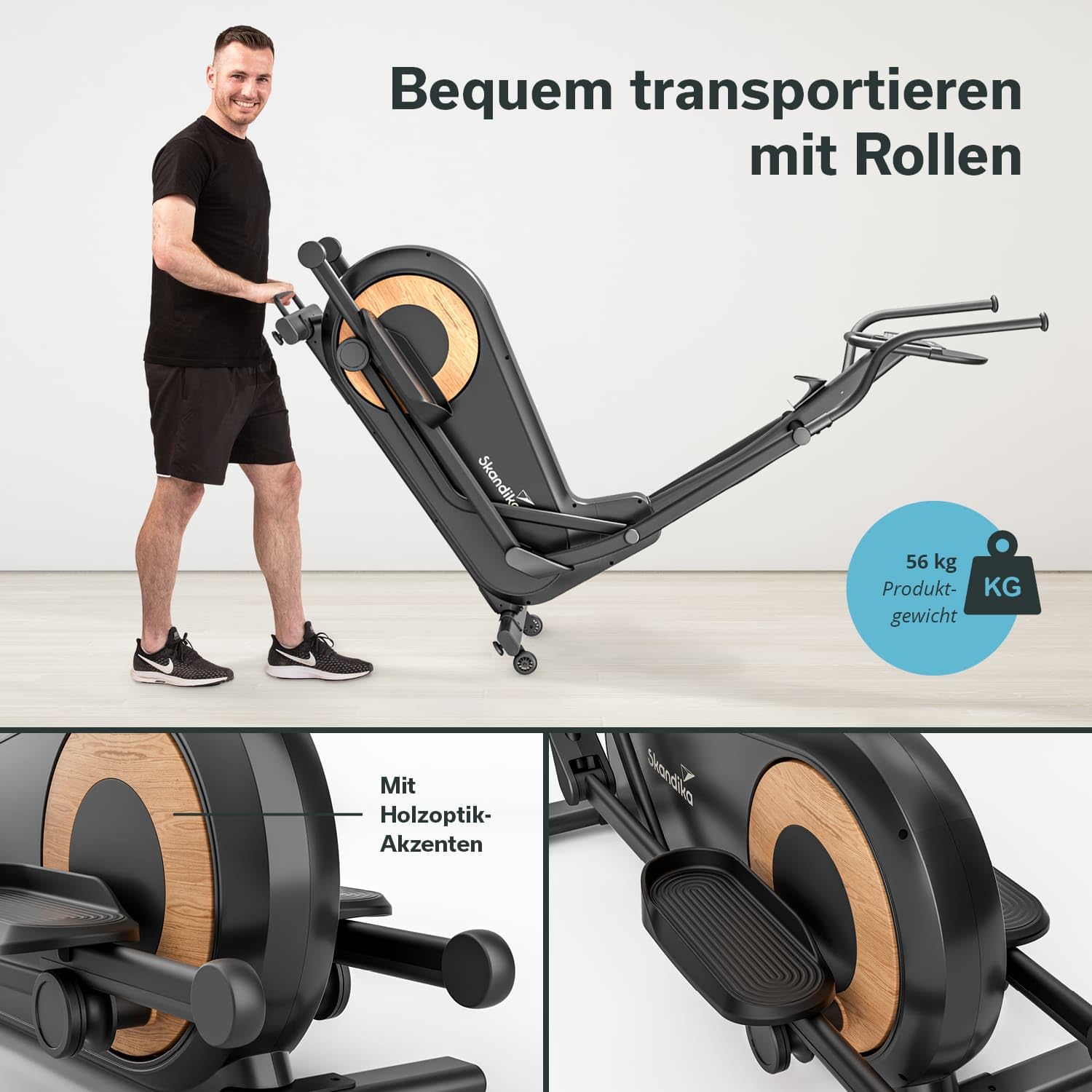 Skandika Crosstrainer Carbon P24-RG | Ellipsentrainer leise ohne Strom mit Generator, 16 Widerstandsstufen, bis 150 kg, computergesteuert, elektronischer Widerstand, Ellipsen Crosstrainer für Zuhause