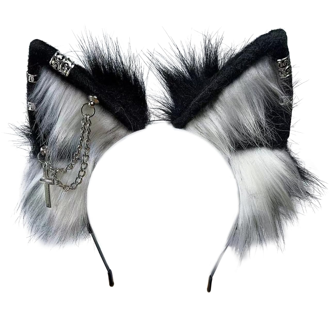 Ekwikzz Wolf Ears Tail Set Fox Wolf Headbands Clips Fluffy Cosplay Costumes, Gothic Punk Accessories for Halloween: Si Cross Bl Bu