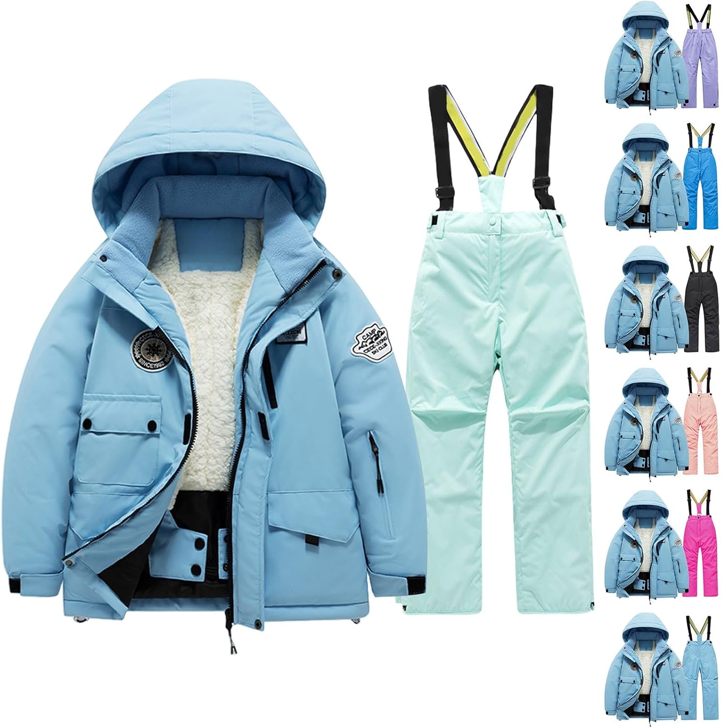 Snowsuit 2 Piece for Boys Girls Winter Warm Snow Ski Plush Jacket Pants Clothes Set Kids Windproof Thick Outdoor Coat