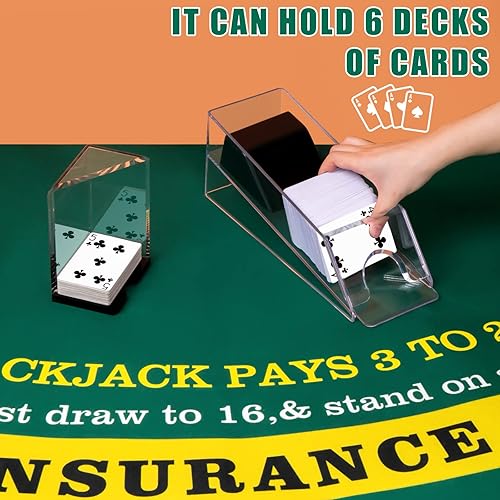 Miniatura 5 de Aoriher Juego Combinado de Blackjack, Incluye Fieltro de Diseño de Blackjack, Zapato Barajador Automático de Cartas de 6 Mazos, Bandejas Porta