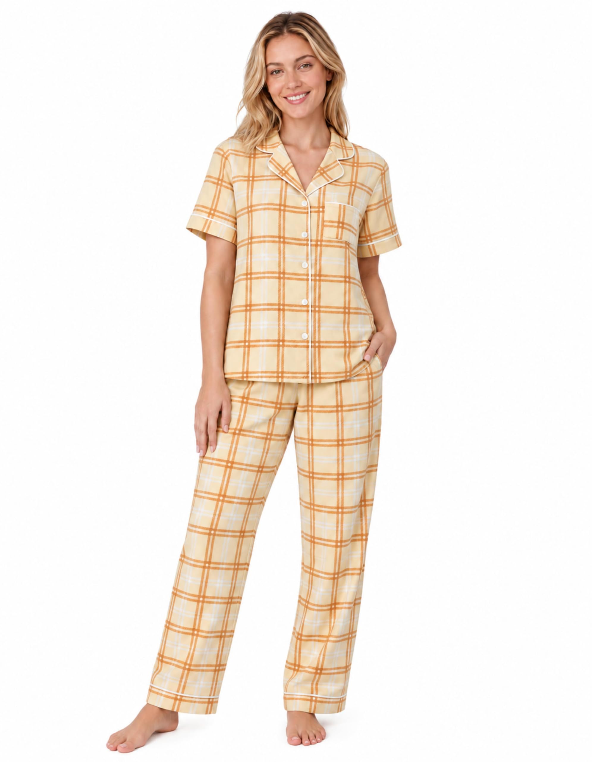 NAP BOUND 100% Cotton Women's Pajama Sets Short Sleeve Button Down Soft Pjs 2 Piece Lounge Set with Pocket Nightwear XS-XXL