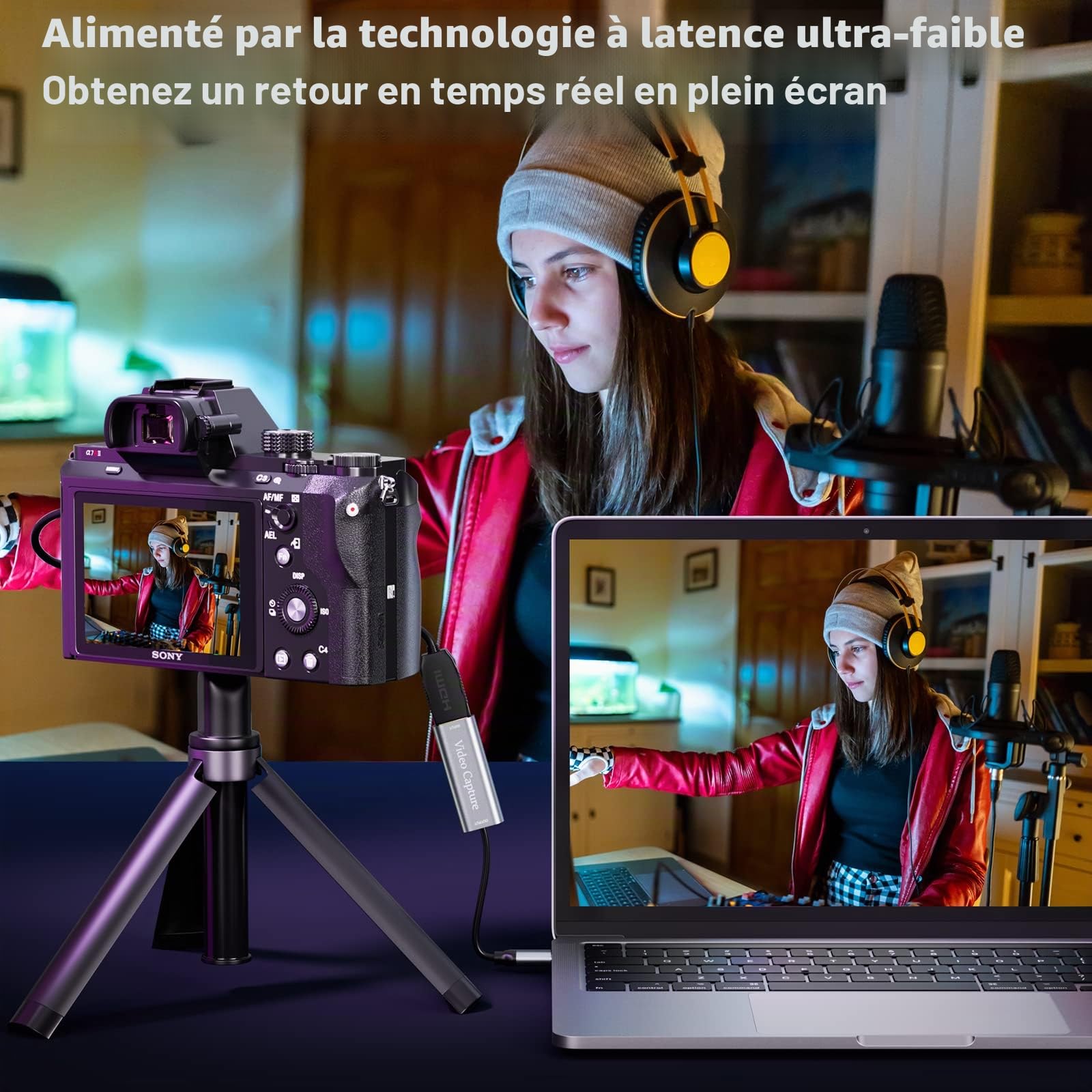 VIXLW Carte de Capture vidéo HDMI USB 3.0, 4K 1080p60fps, Carte de Capture pour Le Jeu en Direct, pour Windows/Mac OS avec Adaptateur USB C pour PS4/Switch/Xbox