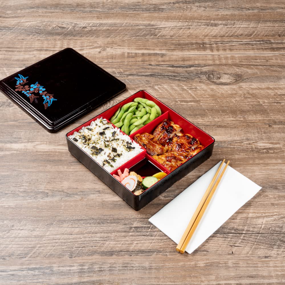 Restaurantware Bento Tek - Contenedor de almuerzo con compartimento de 8.3 x 2.2 pulgadas, 1 contenedor de almuerzo para adultos estilo japonés, con 5 compartimentos a prueba de grasa, caja de