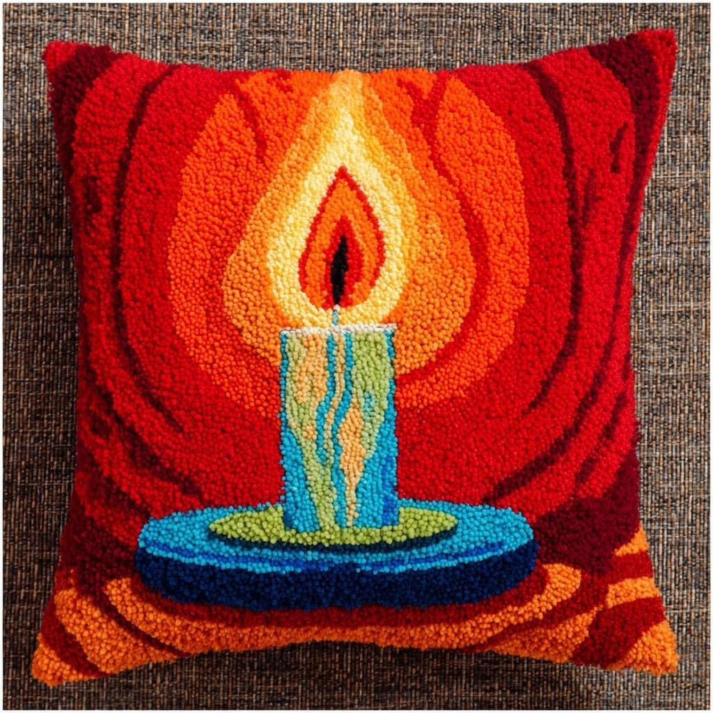 Henypt Latch Hook Pillow Kit,Latch Hook Kits, Candle