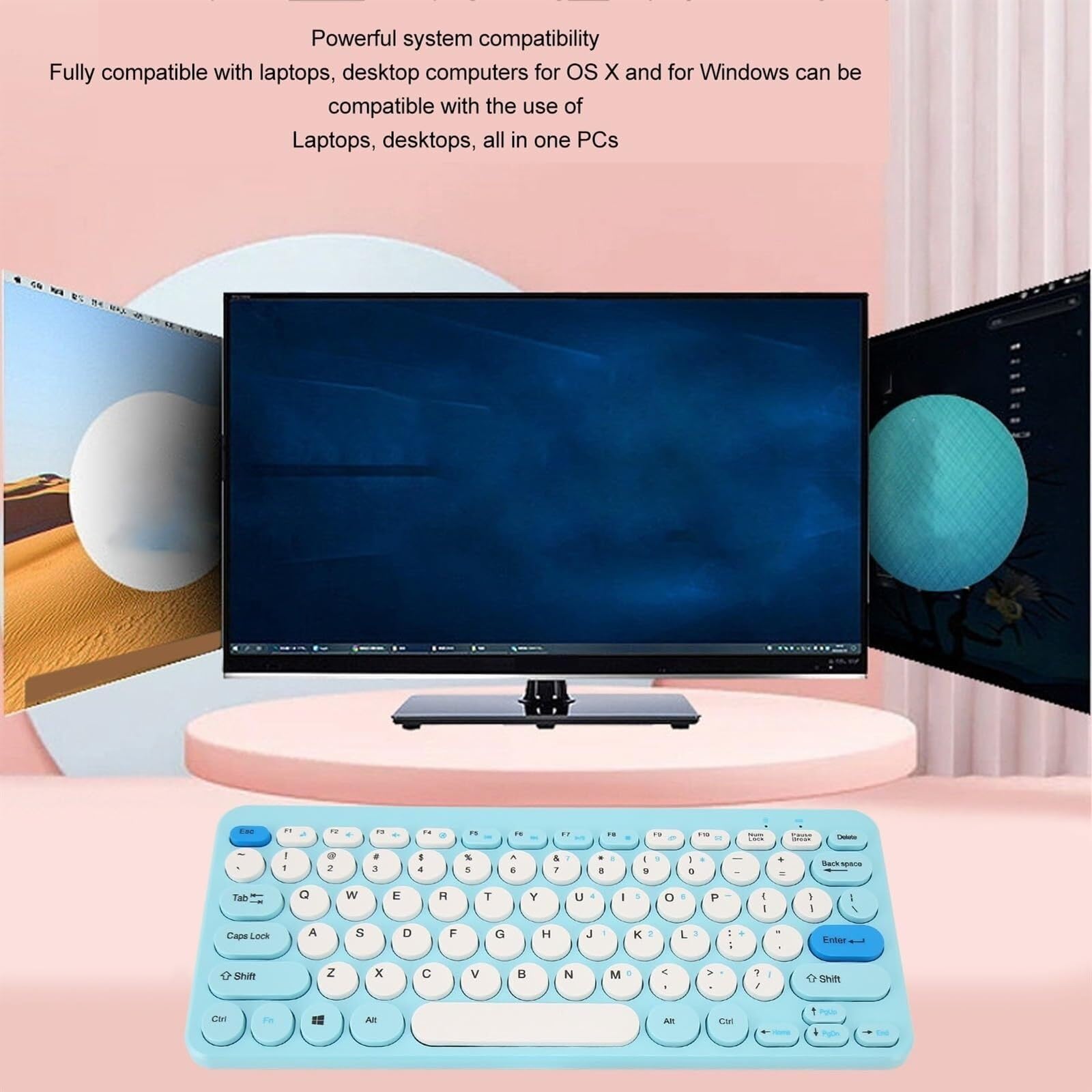 Klawiatura i Mysz do Gier, Klawiatura Komputerowa I Mysz Combo Retro Klawiatura Do Pisania Z Okrągłymi Klawiszami 2.4G Śliczna Mysz Wodoszczelna Klawiatura i Mysz