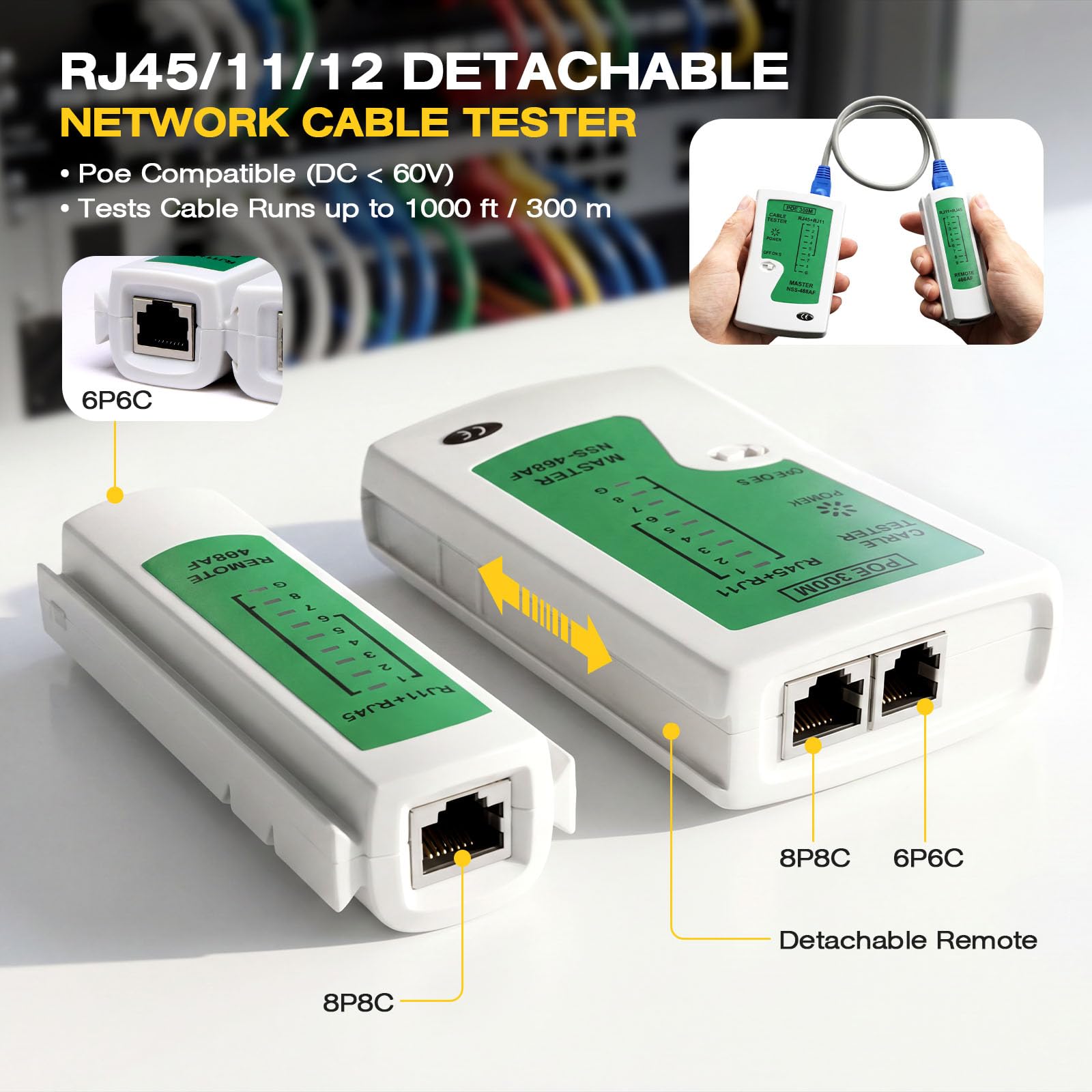 YQE Kit de herramientas de crimpado RJ45, crimpadora Ethernet de paso, herramienta de crimpado, kit de herramientas de red para Cat5, Cat5e, Cat6, RJ45, RJ11, RJ12 con funda de transporte, probador de