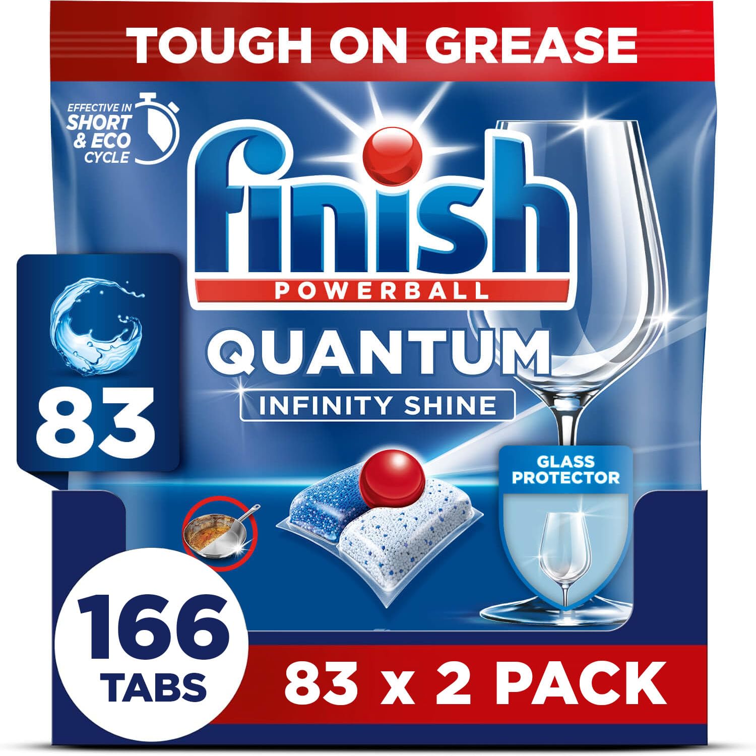 Dishwasher Tablet, Quantum Infinity Shine, 166 Tablets (83 x 2 pck), Fresh Scent, Powerful Clean & Shine Detergent Tabs, Tough on Grease Stains