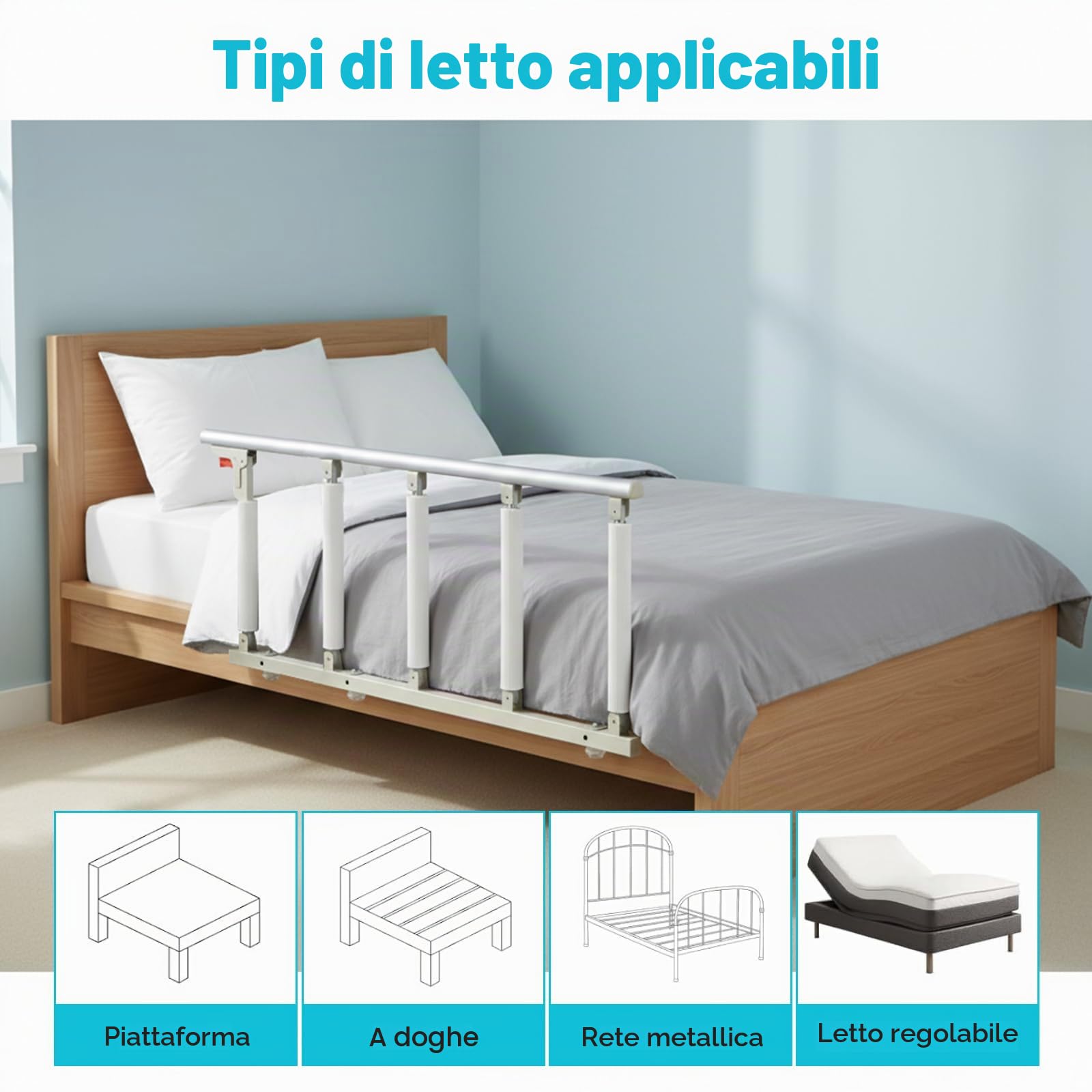 Sponda per letto per anziani, sponda letto matrimoniale pieghevole, sponda letto bambini di sicurezza, adatta per la protezione anticaduta di anziani, donne incinte, disabili e bambini