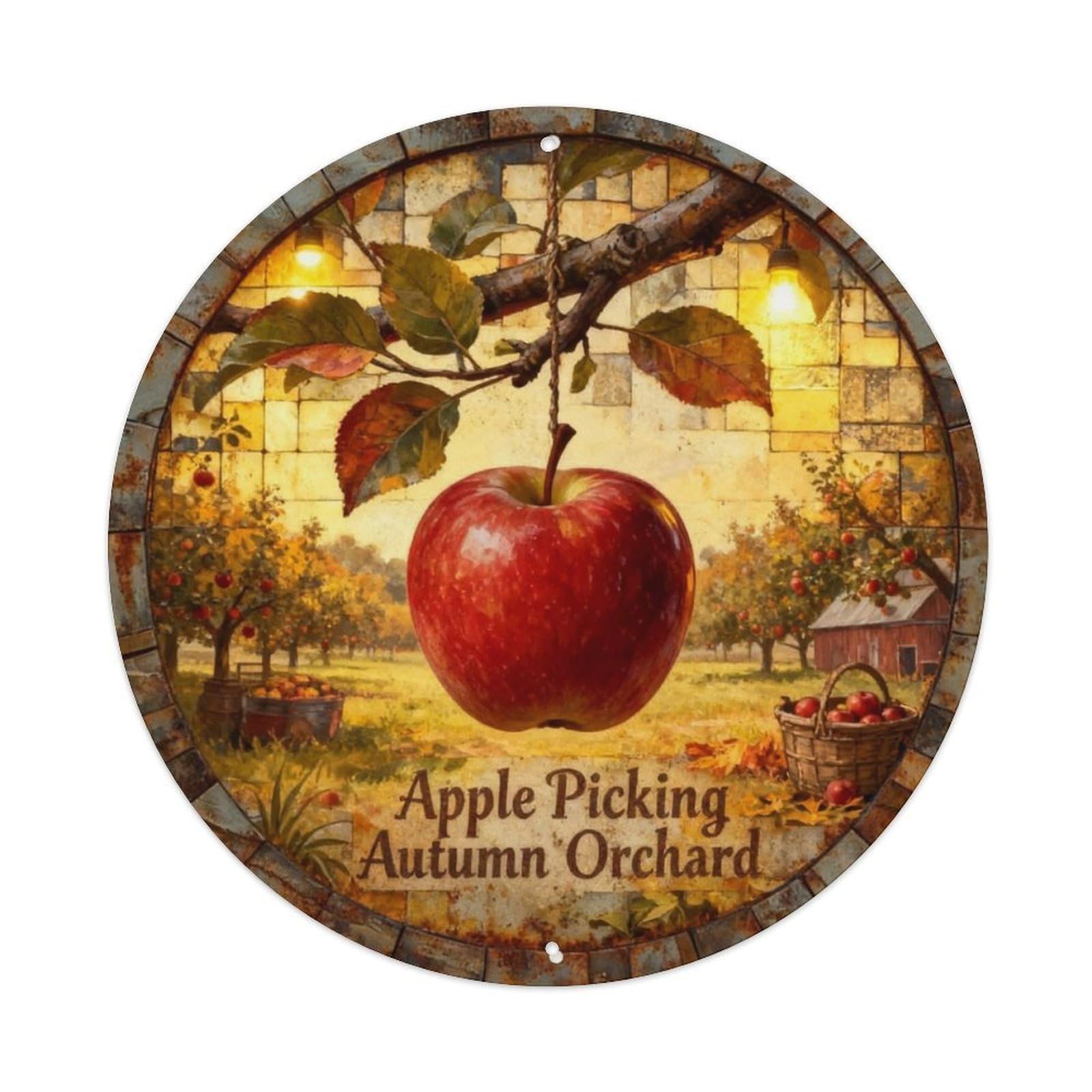 Apple Picking Autumn Orchard Metal Tin Sign Plaque