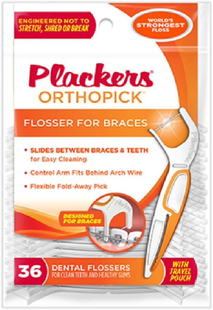 Plackers Orthopick Flosser for Braces 36 Count (Pack of 4