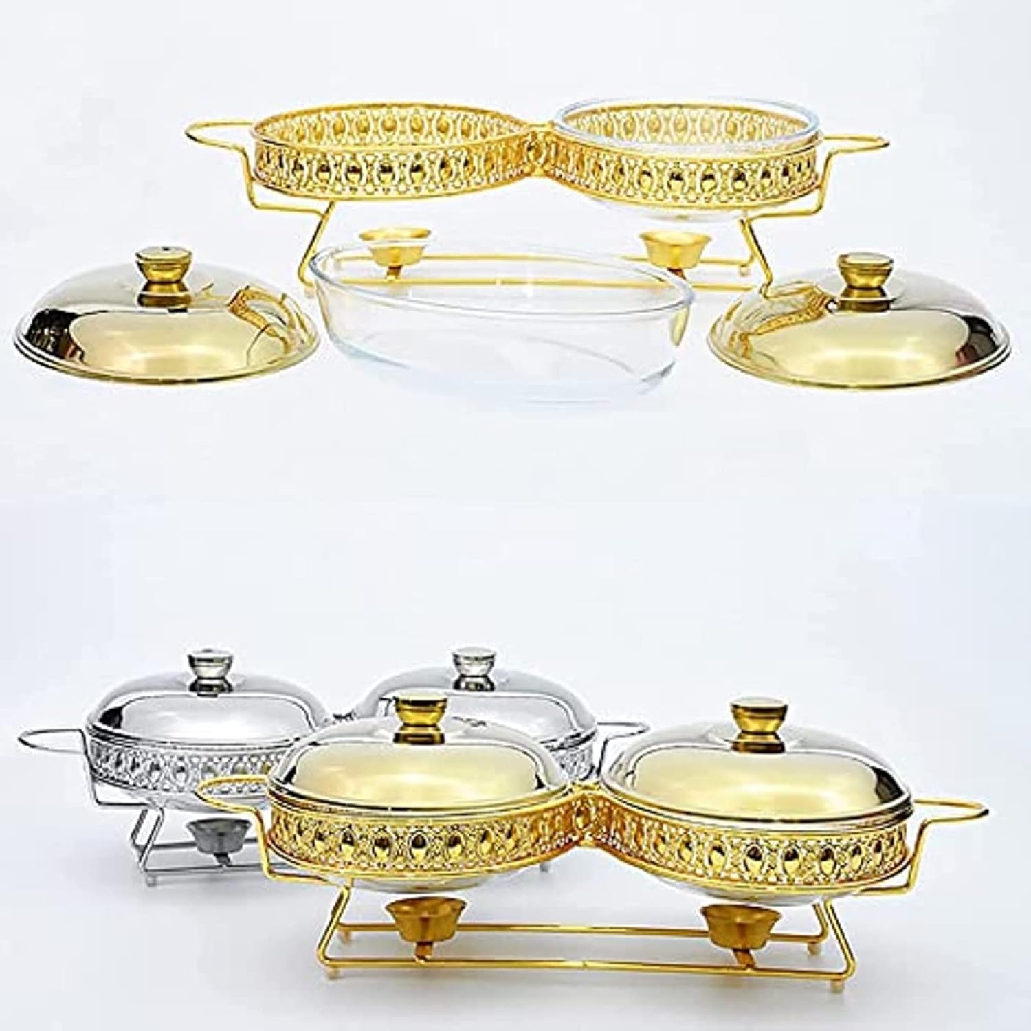 Stainless Steel Chafing Dish Buffet SetChafer Set with LidFood Warmer for Parties Kitchen Banquet Dining1.5L,Gold