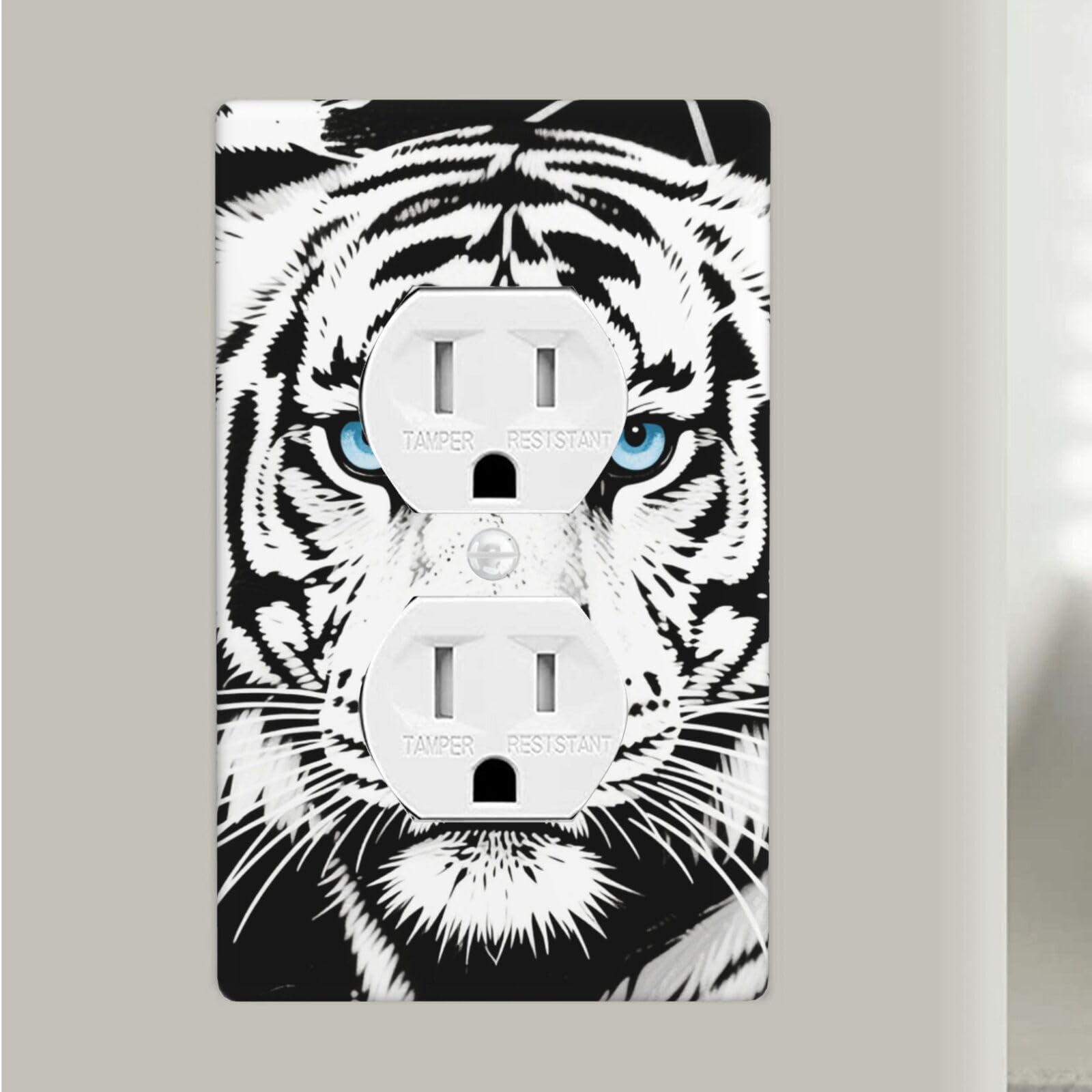 Black White Tiger Duplex Outlet Covers Wall Plates 1-Gang Switch Outlet Electrical Cover Plate Unbreakable Polycarbonate Switchplate Cover Faceplate For Bathroom Kitchen Home Decor