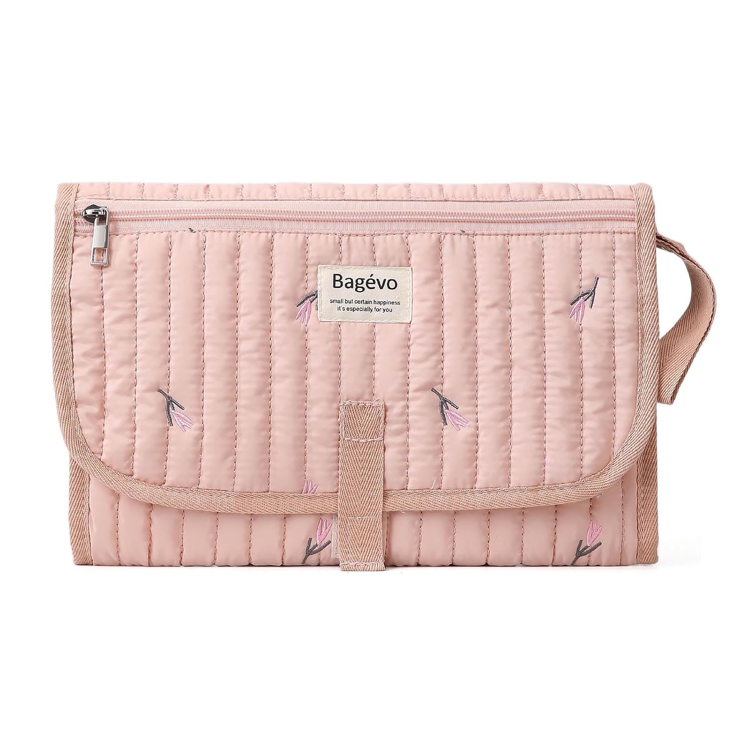 YFGBCX Portable Diaper Changing Pad, Waterproof Quilted Nappy Changing Mat with Wipes Pocket & Foldable Storage for Stroller (Pink)