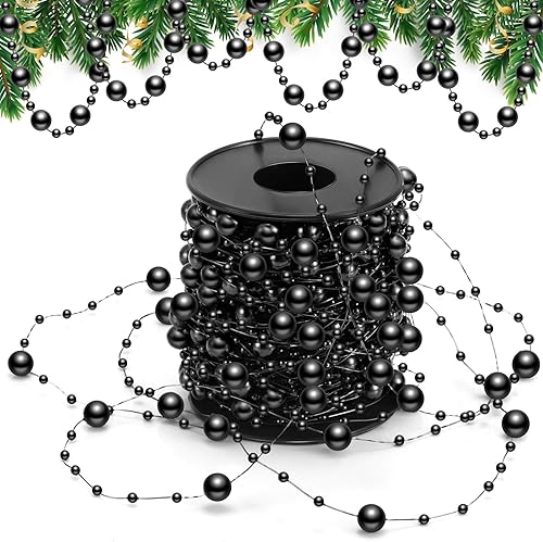Miniatura 1 de Pangda Guirnalda de cuentas de árbol de Navidad de 65.6 pies, cadena de hilos de perlas de plástico para decoración de boda de Navidad (negro)
