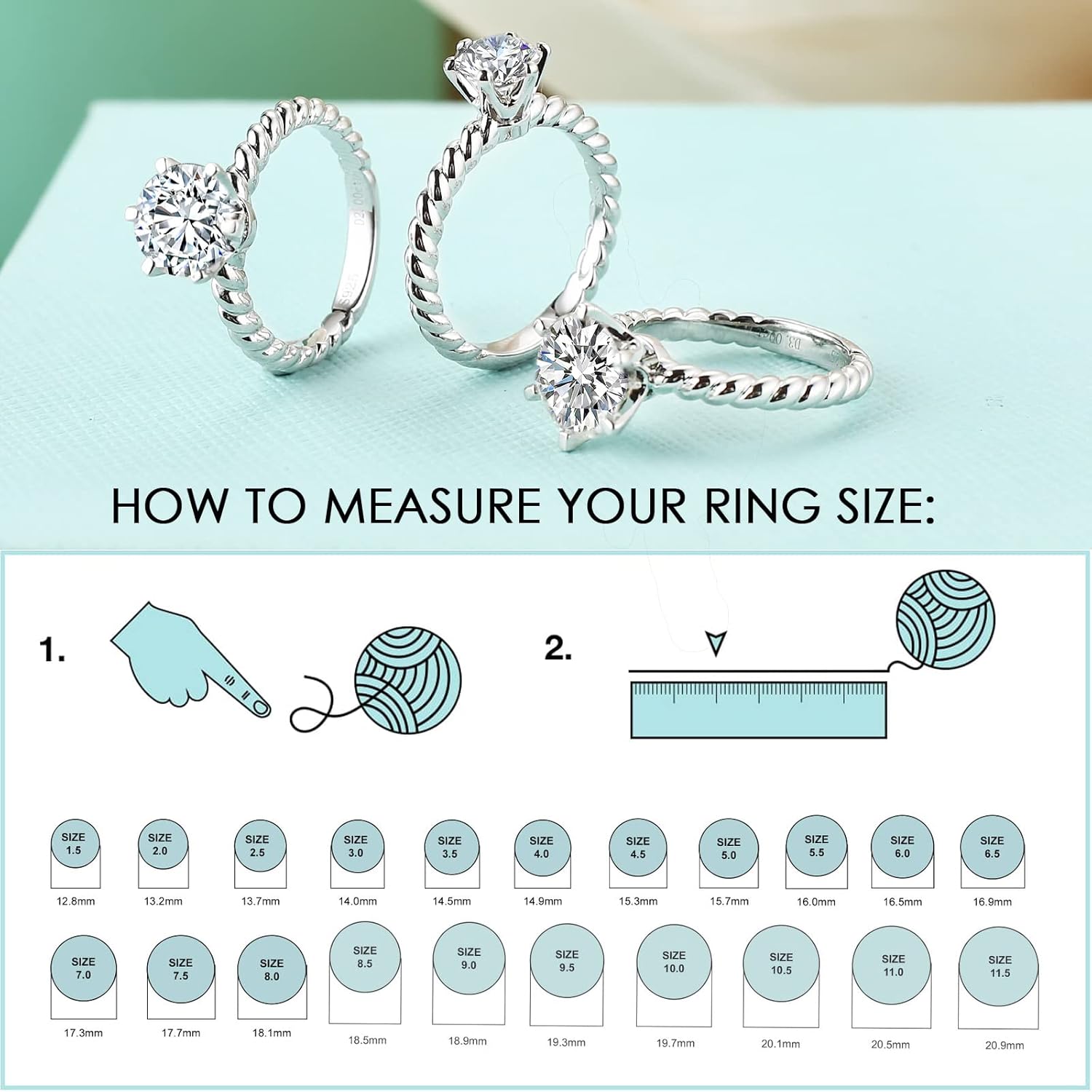1/2/3CT Moissanite Engagement Rings for Women Wedding Band D Color VVS1 Round Cut 925 Sterling Silver 18K White Gold Plated Promise Ring