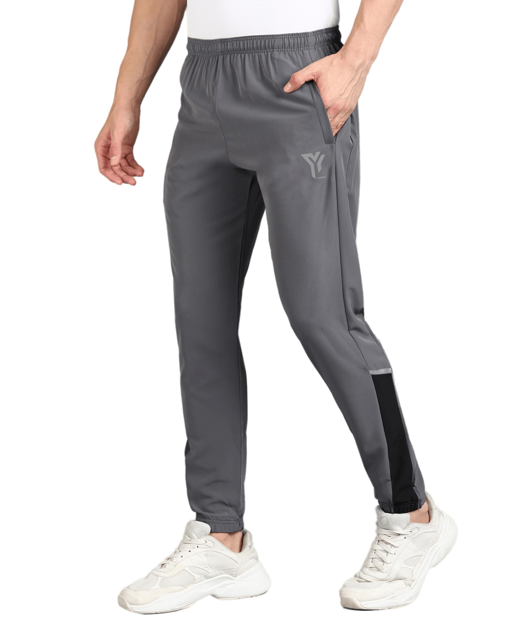Men's Polyester Lycra Regular Fit Track Pant Lower Joggers Casual Night Pant (Dark Grey Side Strip Sports)