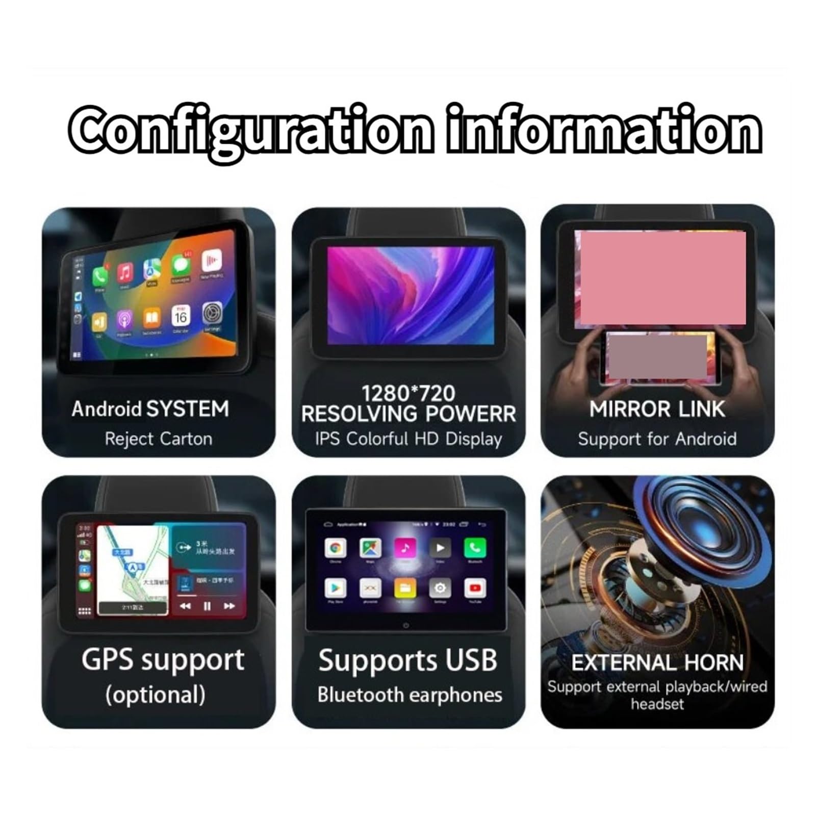 Reproductor Multimedia de vídeo para reposacabezas de Coche de 10,1 Pulgadas con Bluetooth y Pantalla táctil para TV en el Asiento Trasero (2 g)