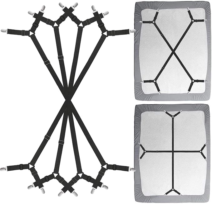 Bed Sheet Holder Straps - Sheet Straps Adjustable Bed Sheet Clips Fasteners Keep Sheets Stays in Place,2Pcs/Set Black