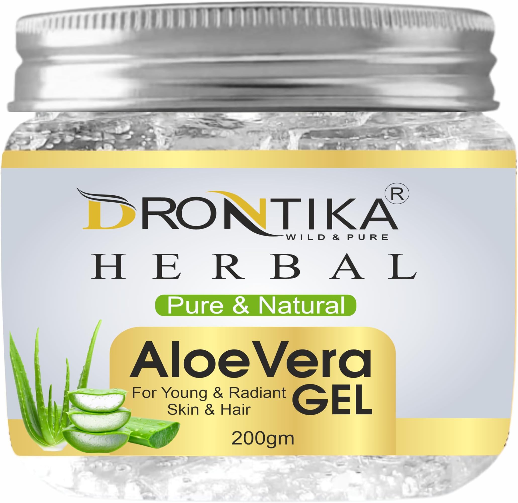 Drontika Khadi Herbal Natural Ayurvedic Aloevera Gel (Transparent), Skin/Hair Gel With Vitamin E & Natural Emollients (Paraben Free), 200g