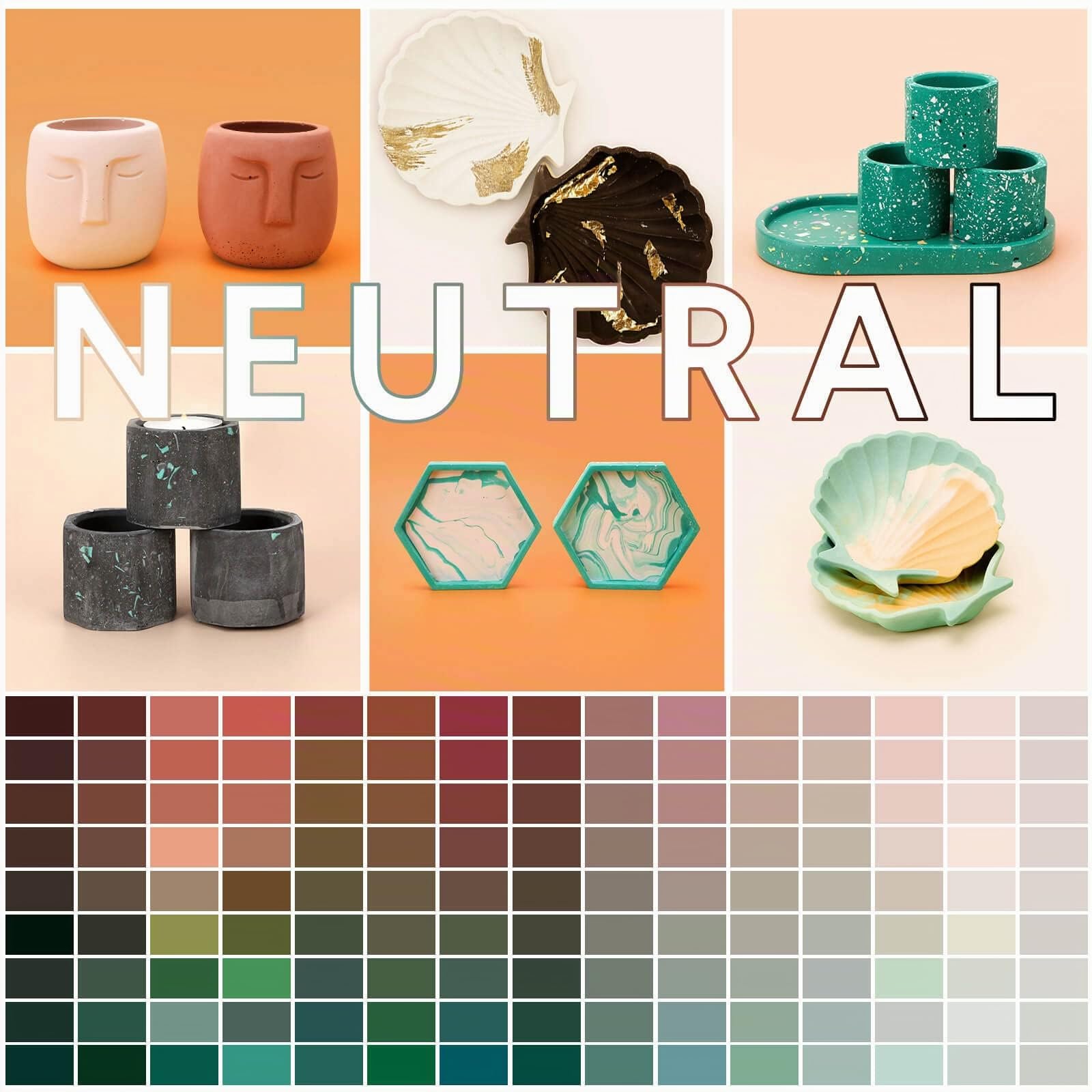 noah Jesmonite & Terrazzo Starterkit - Enthält Silikonformen, Farben, Handschuhe, Schleifpapier, Becher und Rührstäbchen – Geschenkidee (Gesichtstopf/Neutral)