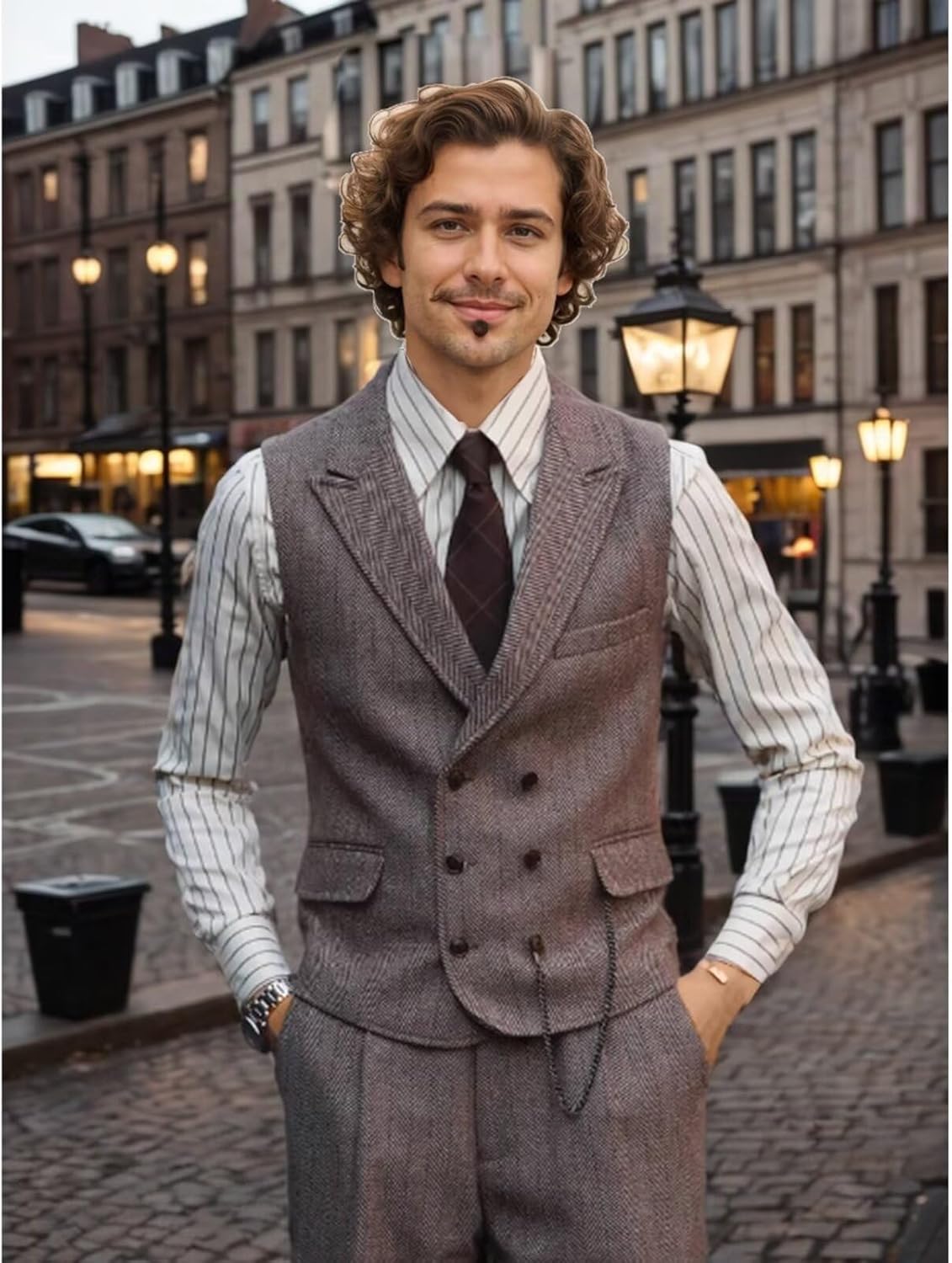 3 Piece Men Suits Tweed Herringbone Slim Fit Dress Groom Tuxedos Prom Blazer Jacket Double Breasted Vest Pants Set