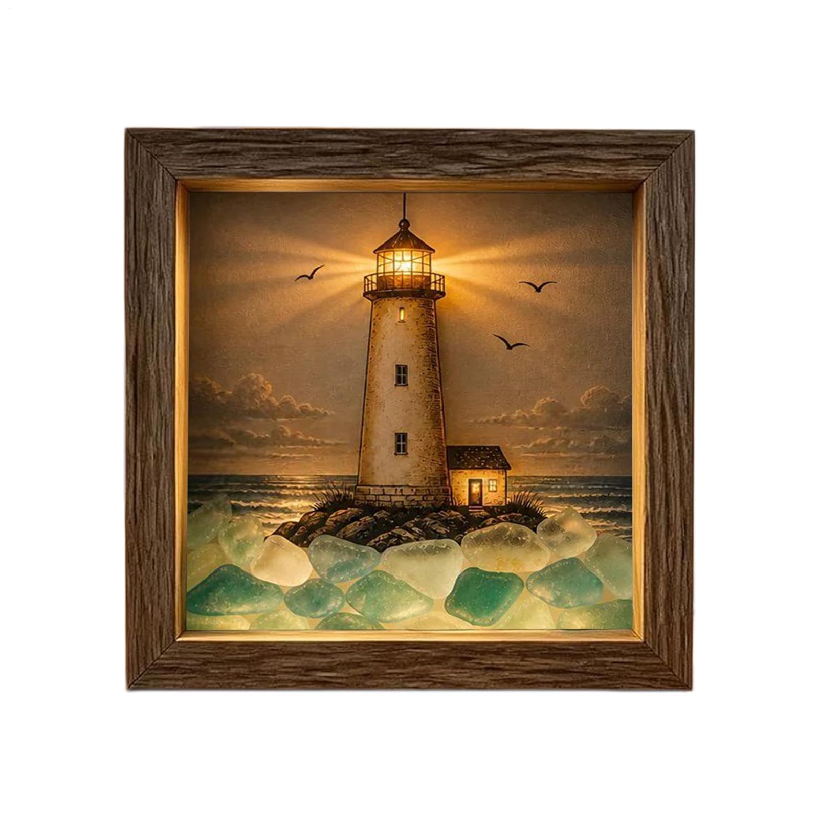 Marco de vidrio de mar con iluminacion LED decoracion de pared exclusiva para hogar
