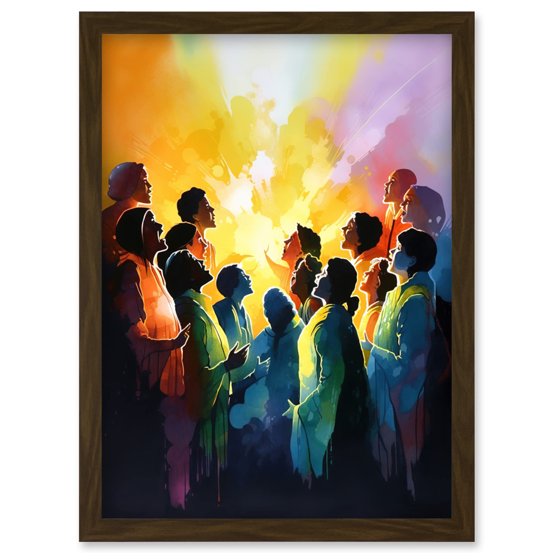 Artery8 Choir Women Singing Framed Wall Art Print A4 - Modern Rainbow Colour Watercolour Painting Artwork