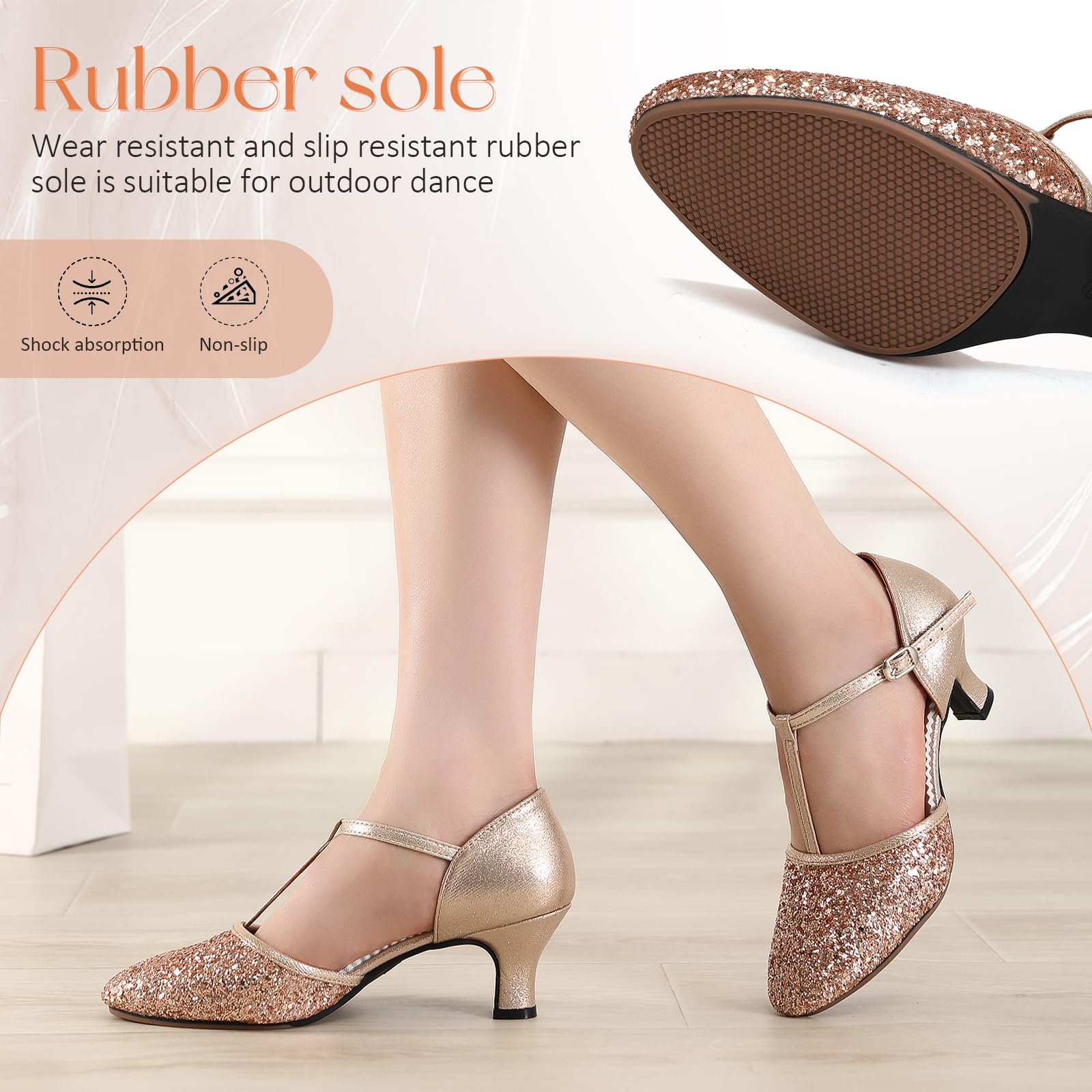 Scarpe da Ballo Latino Americano Donna con Paillettes Punta Chiusa Scarpe Ballo Salsa Tango con Tacco Basso,Tacco di 5.5 cm,FT-135
