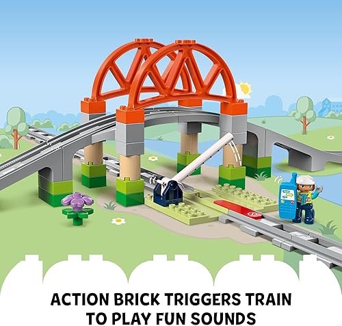 Miniatura 6 de LEGO DUPLO - Juego de expansión de puente y pistas de tren de la ciudad, 10 piezas adicionales de vías de tren, juego de tren para preescolar y
