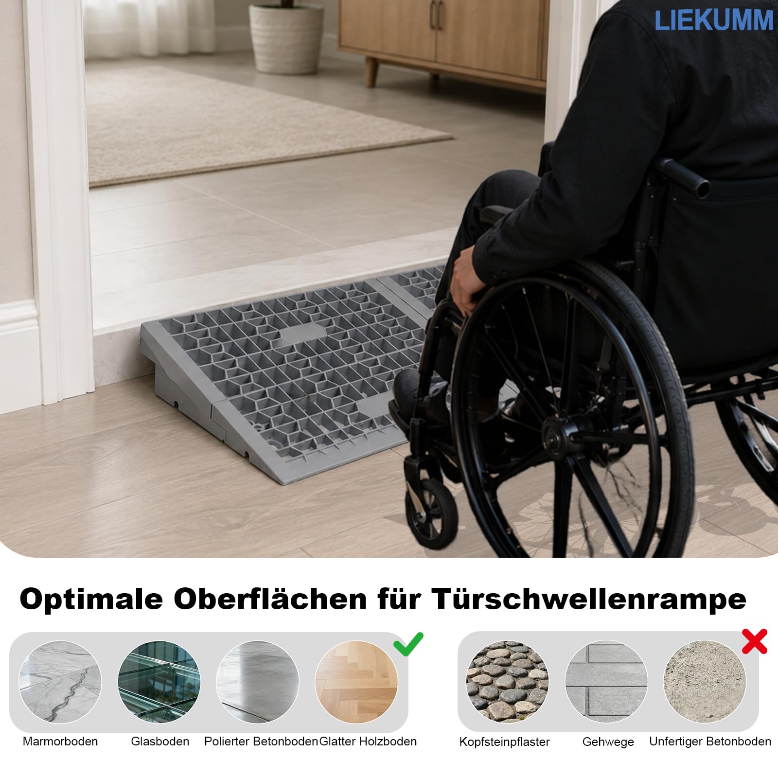LIEKUMM Rampa progowa do drzwi o wysokości 5 cm, nośność 1400 kg, przenośna, modułowa rampa progowa do domu, na schody, elektryczny wózek inwalidzki, skuter, motocykl