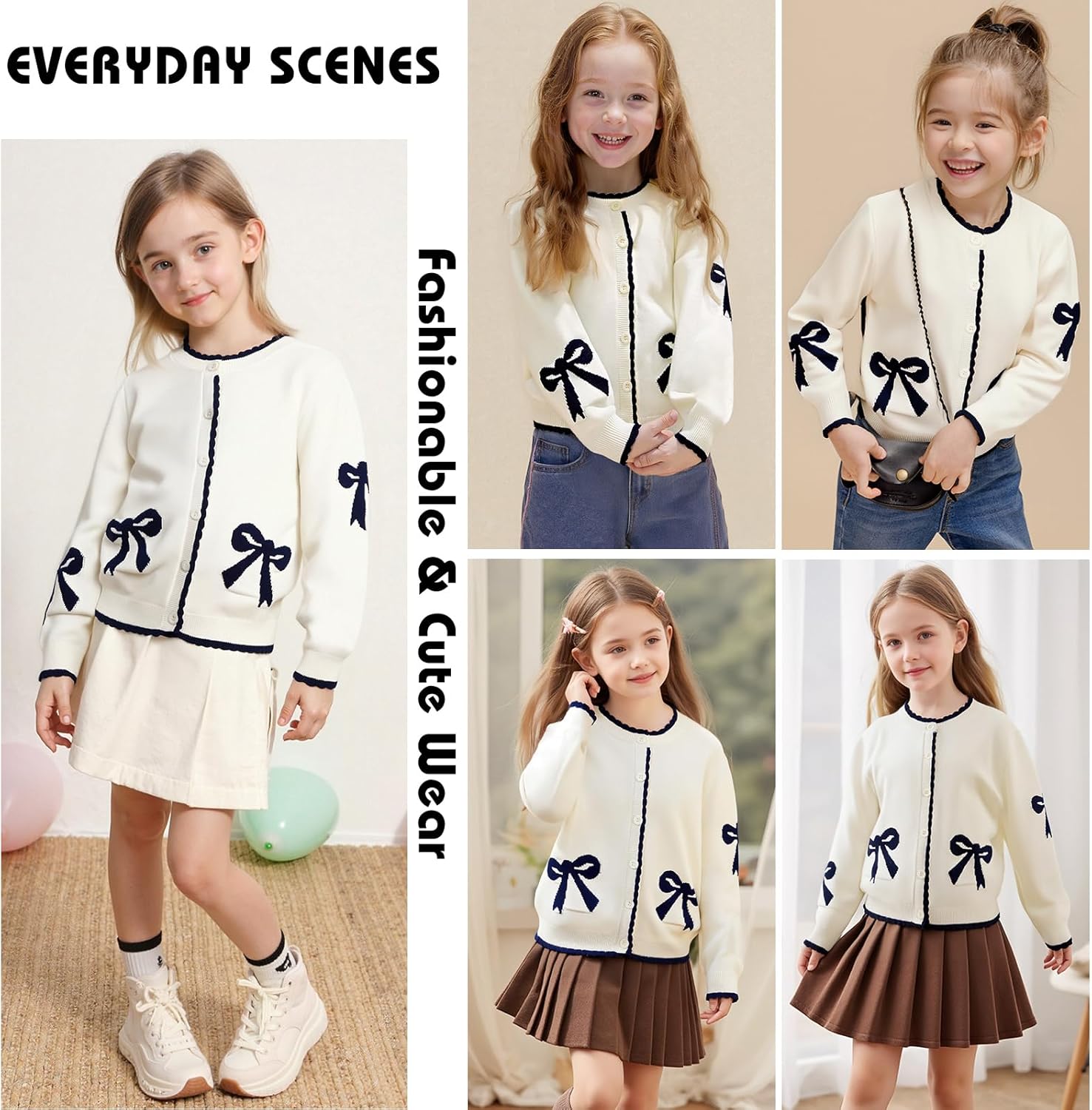 Danny D Girl Bow Sweater Cardigan Open Front Button Down Long Sleeve Knitwear Coat - Image 6
