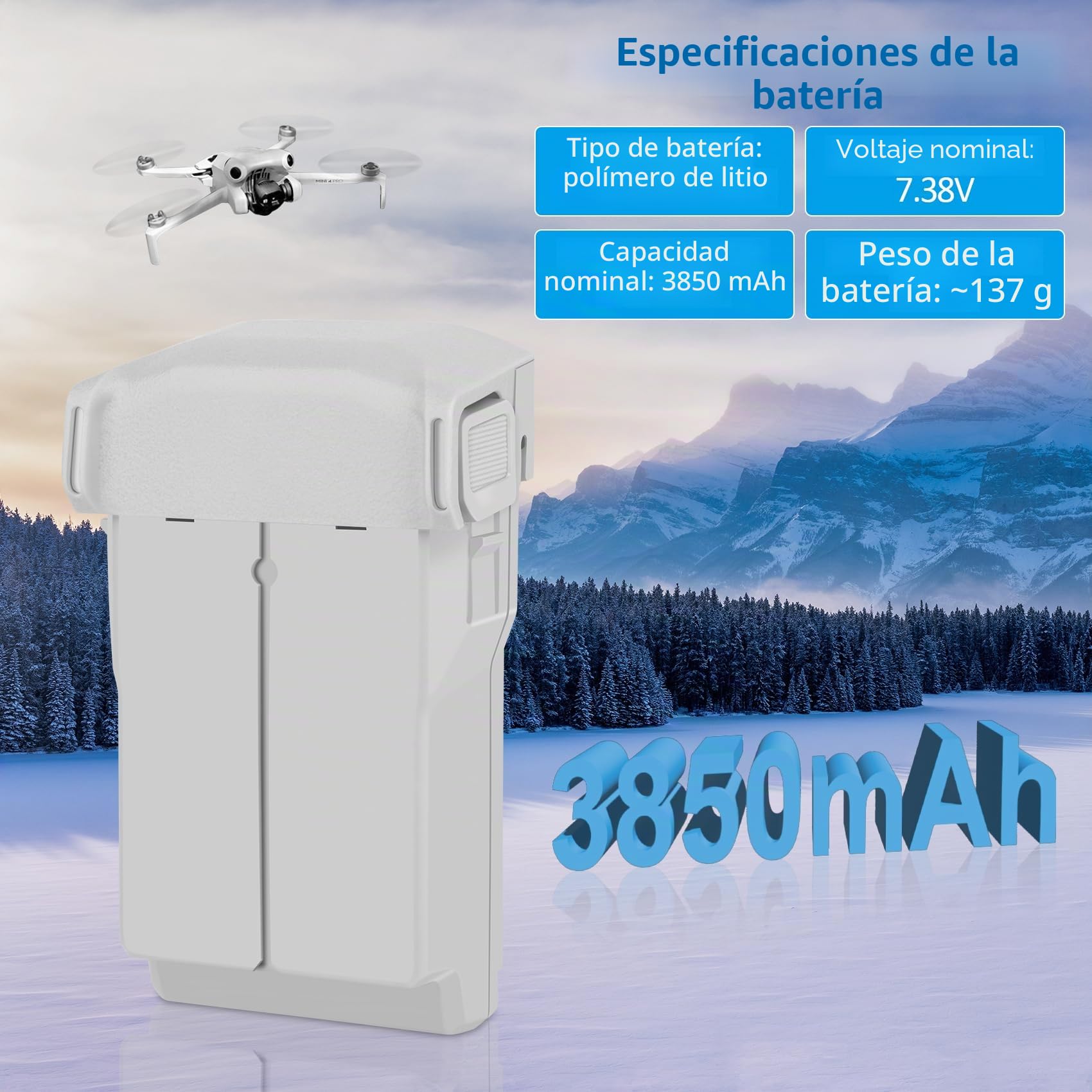 Fantasyo Mini 3 batería 2 paquetes + Hub Triple, 3850mAh batería inteligente y cargador bidireccional, 47 min de vuelo, compatible con Mini 3/3 Pro/4 Pro - Carga 3 baterías