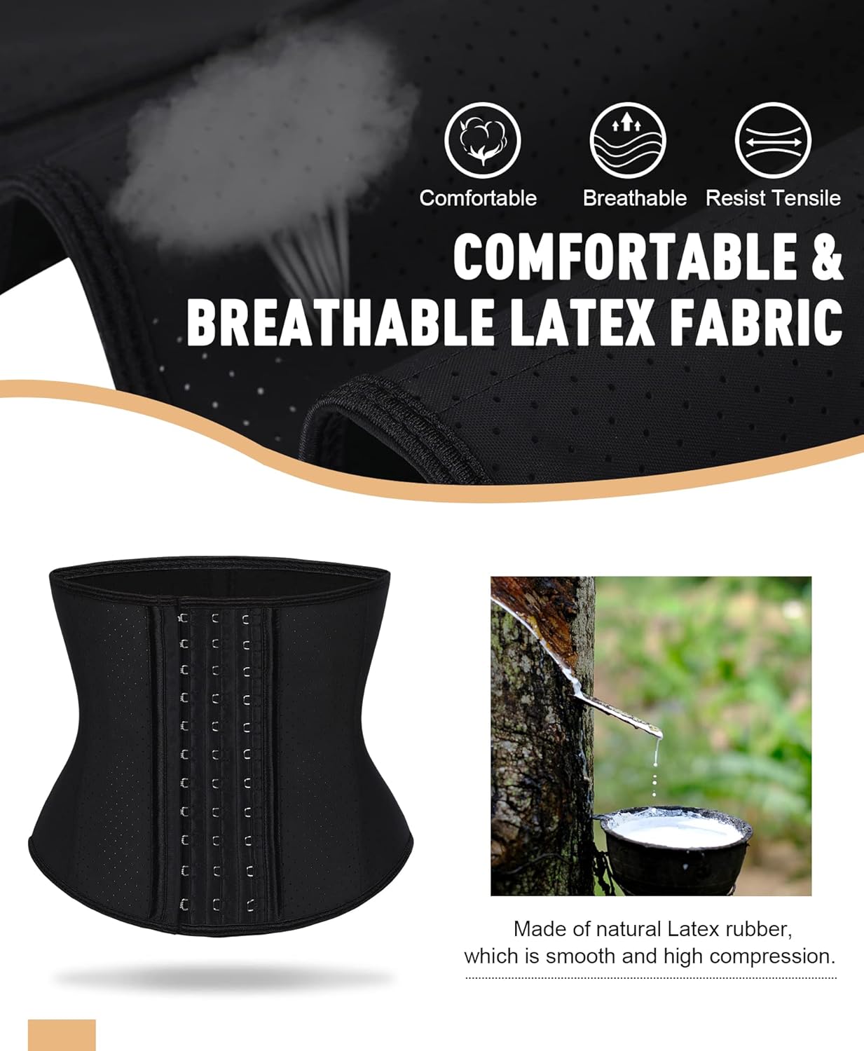 Vista 4 de FeelinGirl Women Latex Waist Trainer Tummy Control Corset Cincher Breathable Waist Trimmer Hourglass Body Shaper Girdle