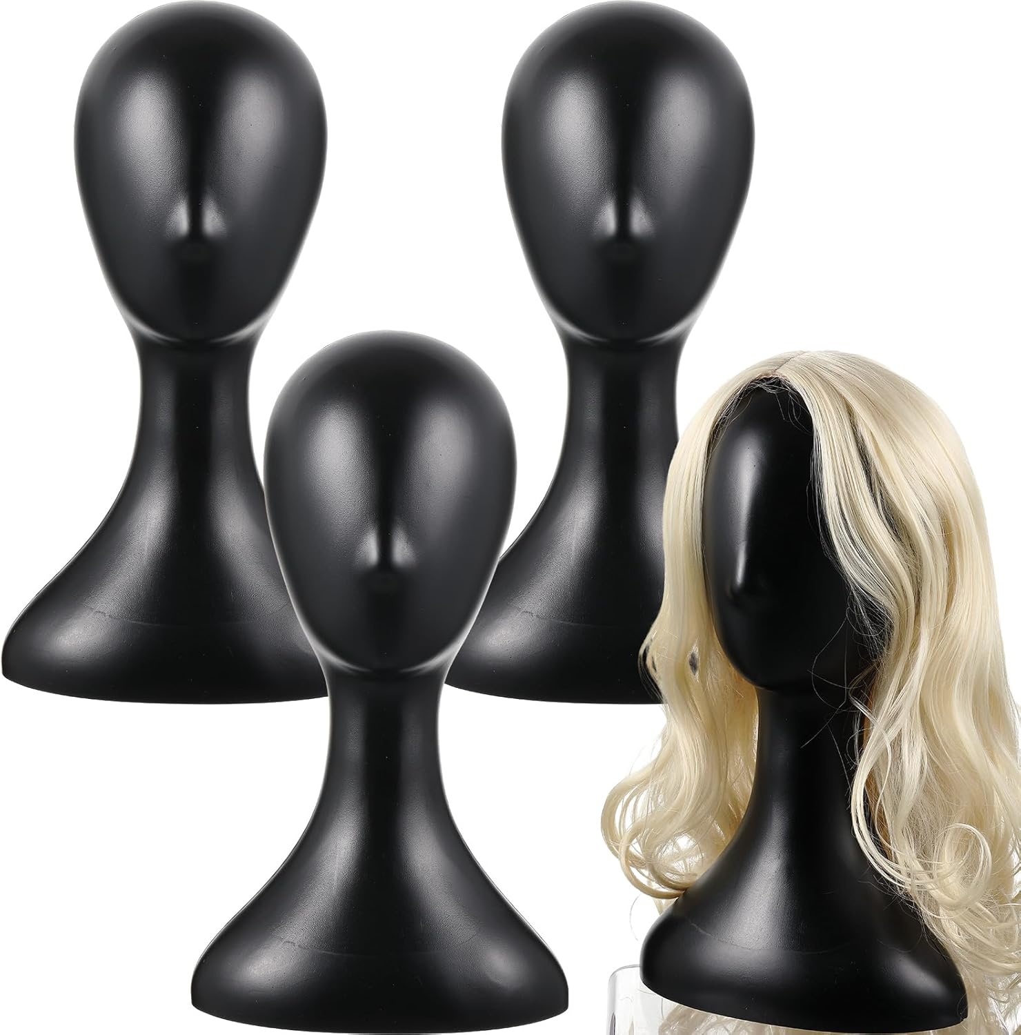 Leinuosen 2 Pcs 16 Inch Mannequin Head for Wigs Display, Plastic Wig Head for Hats, Sunglasses, Jewelry, Hair Styling Practice & Store Display Decor (Black)