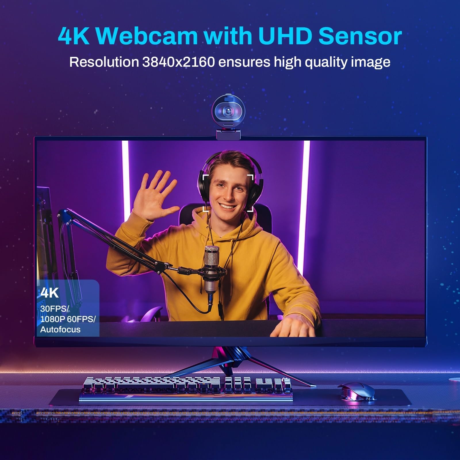 4K Webcam 1080P Autofocus Streaming Web Camera Living Stream Con Microfoni Privacy Cover Scatta Nitida Fluida