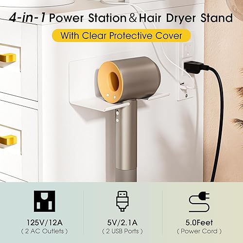 Miniatura 5 de Escritorio de tocador blanco con espejo y luces, moderno escritorio de tocador con estantes ajustables y luz LED, 6 cajones, estante para secador de