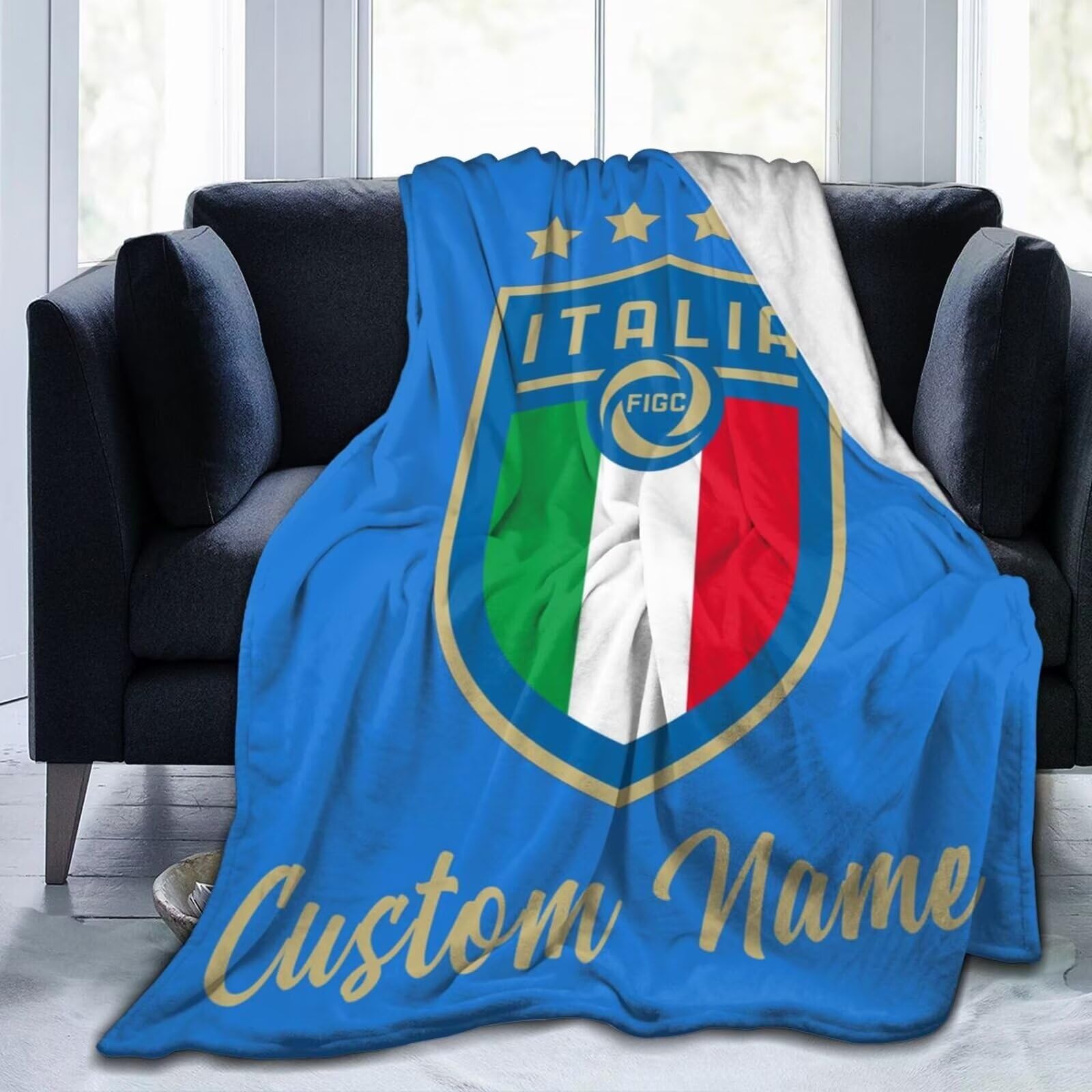 Custom Soccer Italy Blankets Personalized Ultra-Soft Micro Fleece Blankets with Name for Fans Gifts
