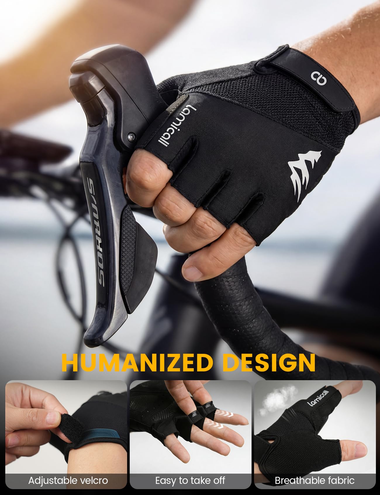 Lamicall Bike Gloves for Men Women - [Anti-Slip Shock-Absorbing Pad] Exercise Gloves, Breathable Materials, Cycling Gloves for Bicycle, Gym, Motorcycle, Rowing, Indoor & Outdoor Sports - 4